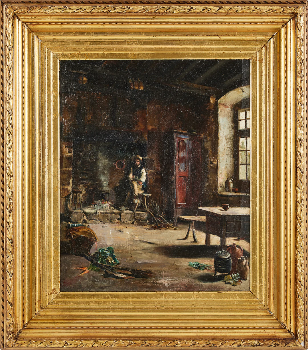 OIDENTIFIERAD KONSTNÄR. "Interior of a cottage", signerad Sylvester