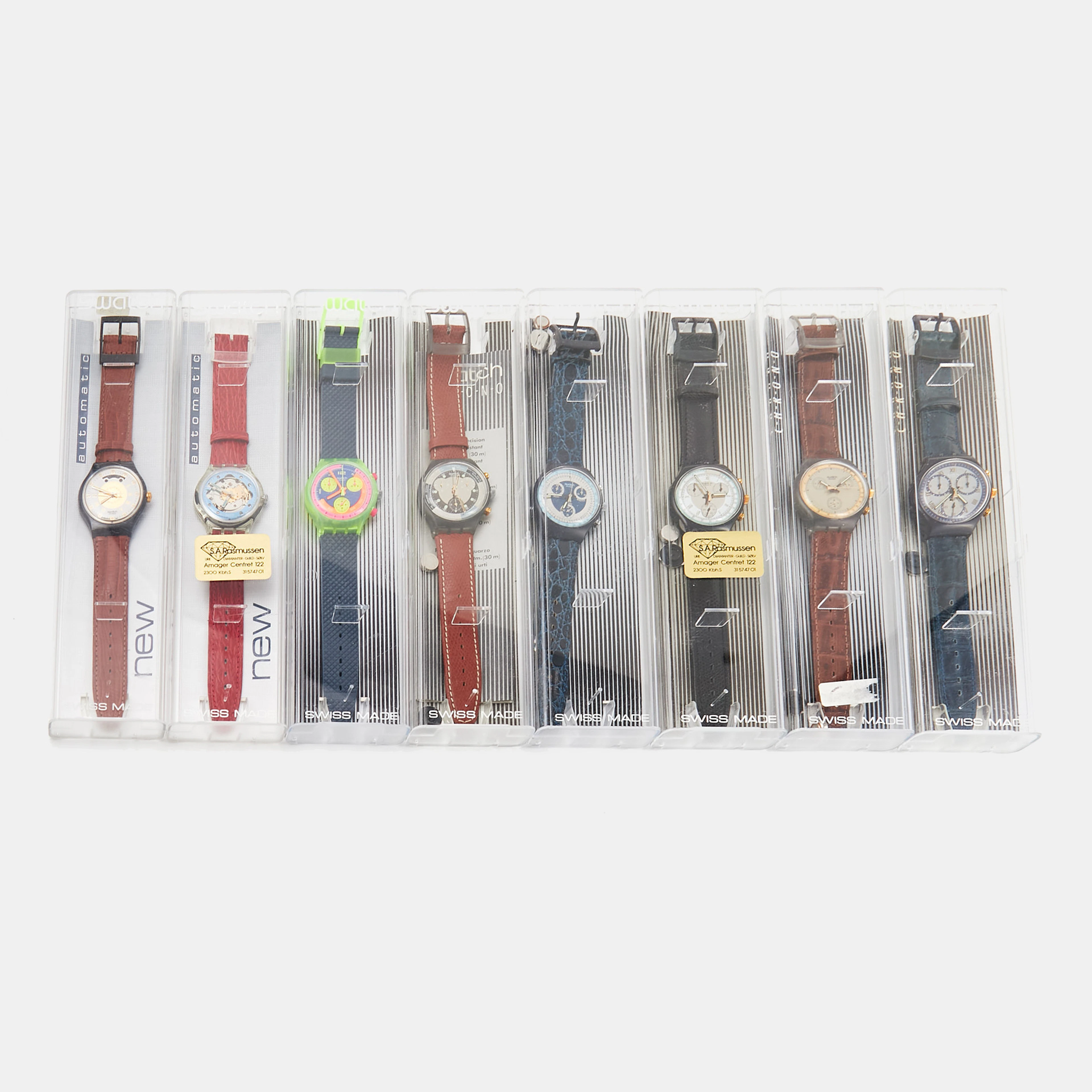 SWATCH, 8 styck, samling armbandsur, 6 quartzkronografer samt 2 automat