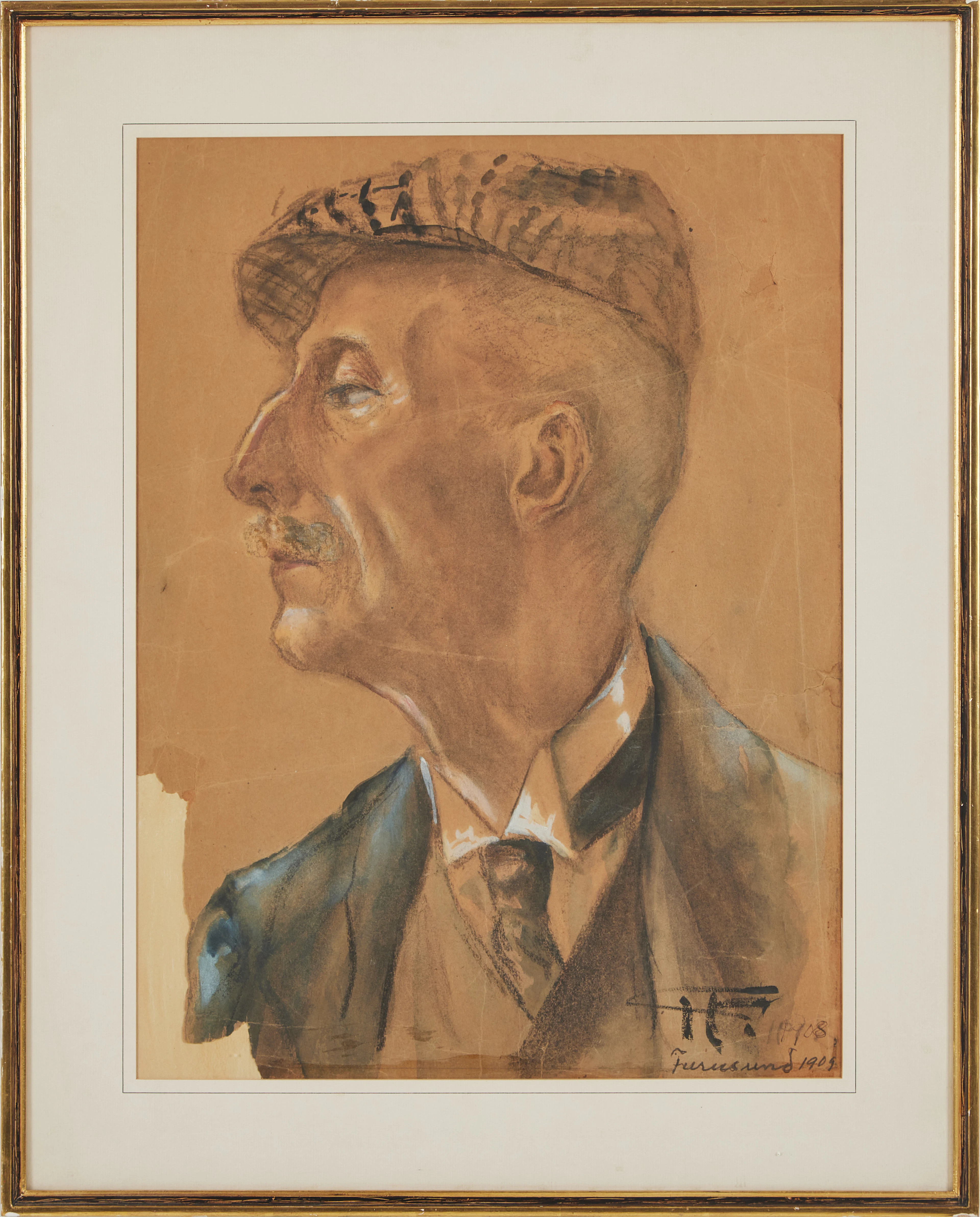 GRETA FAHLCRANTZ LINDBERG (1889 - 1978). Porträtt av äldre herre.