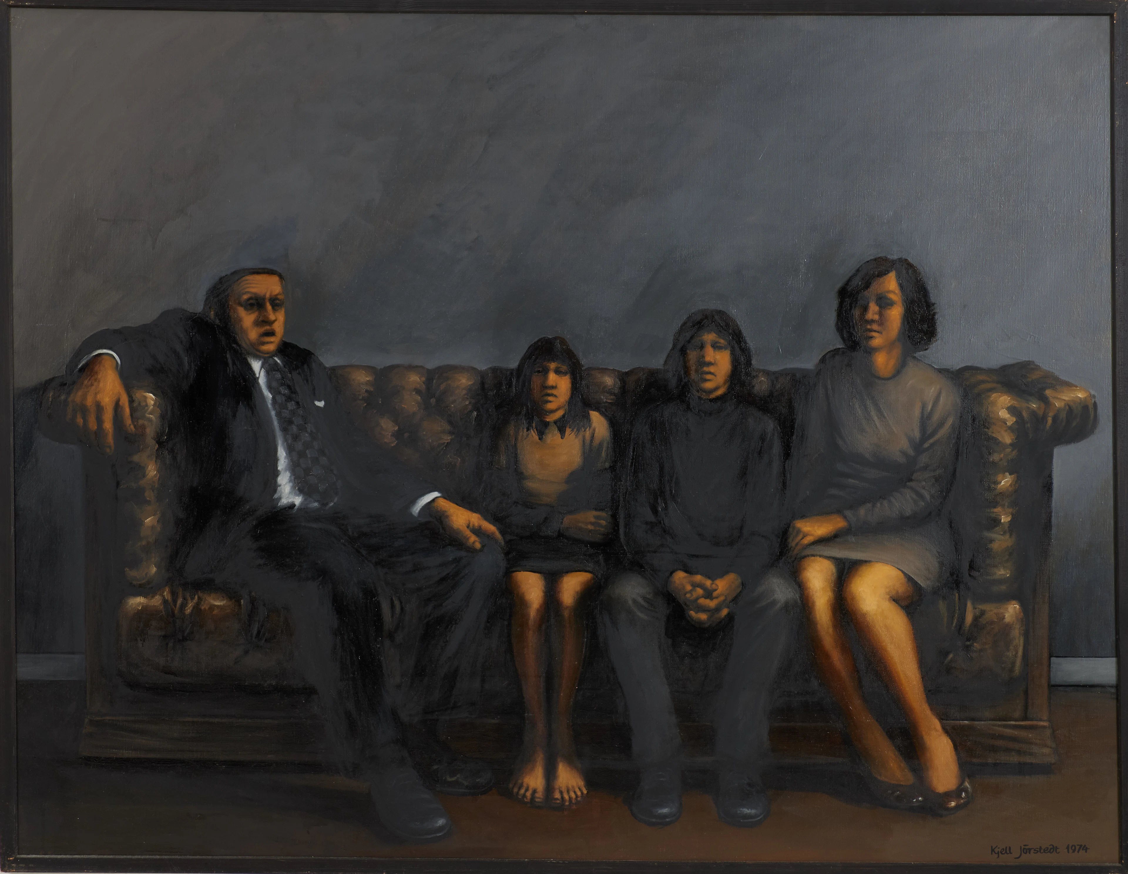 KJELL JÖRSTEDT. Utan titel, familj, olja på duk, signerad och daterad 1974.