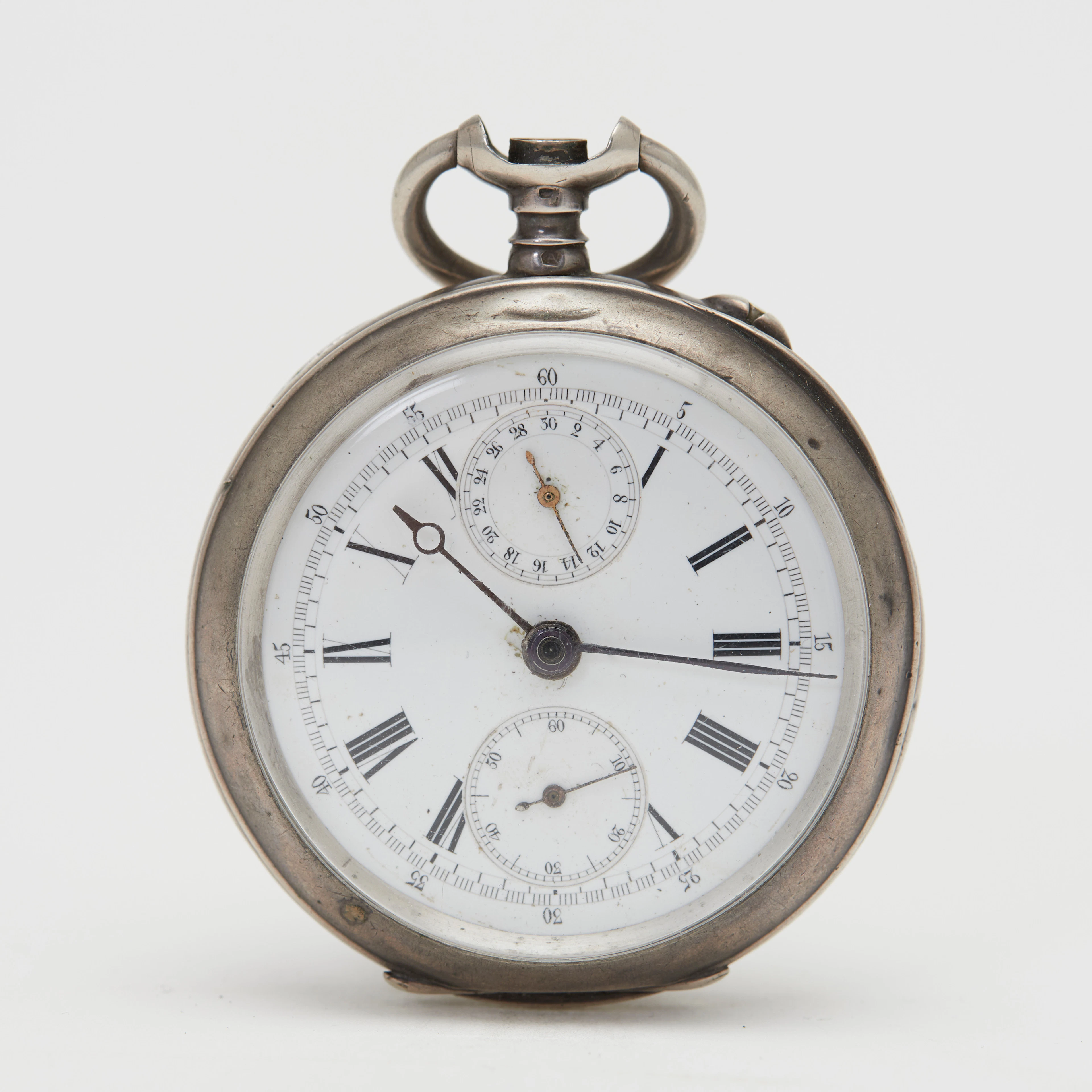 LÉPINE. Mechanische Taschenuhr, Chronograph mit Stoppfunktion, 800er