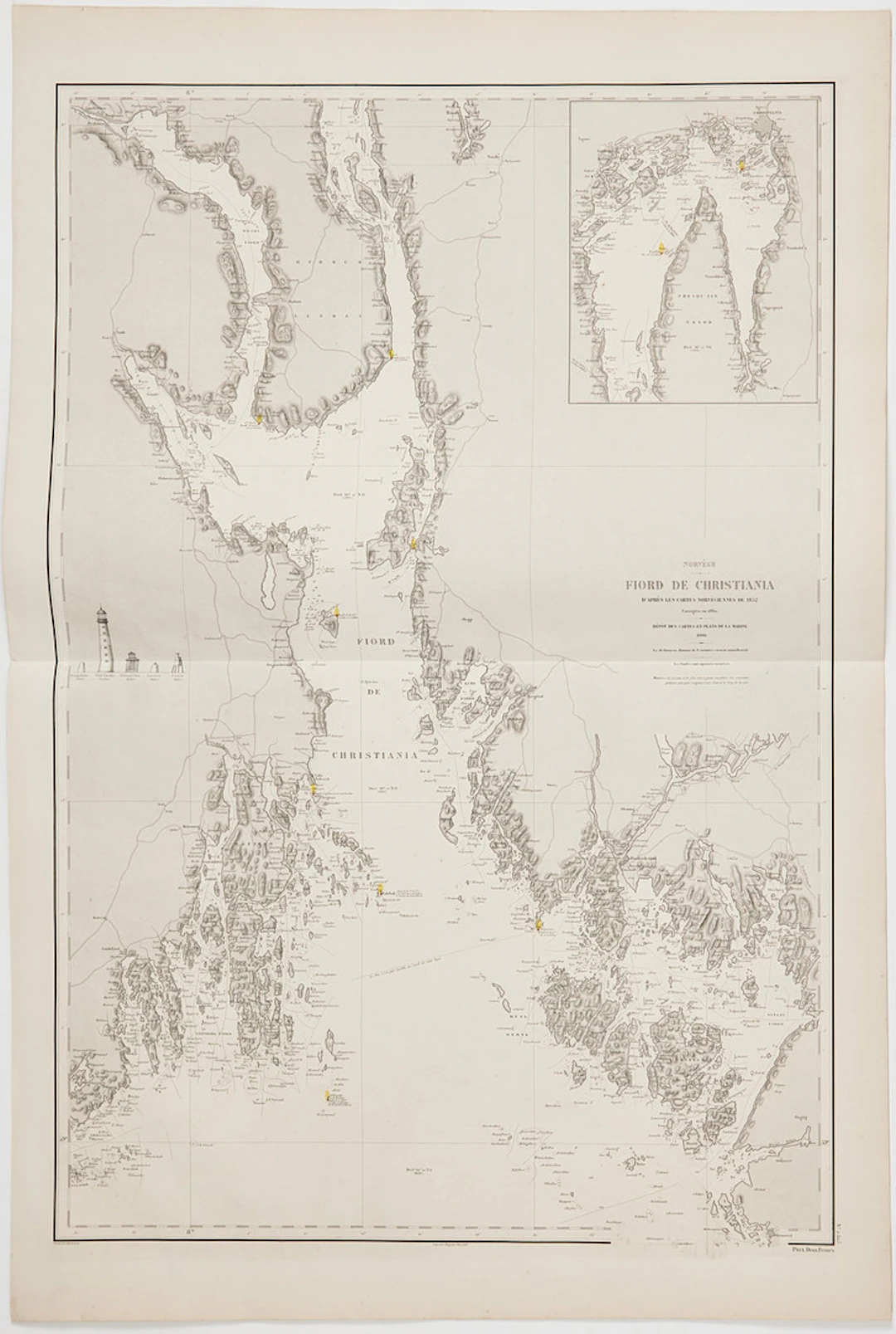 ORGE, OSLOFJORDEN M.M., 5 SJÖKORT DEPOT DE LA MARINE, ca 1872.