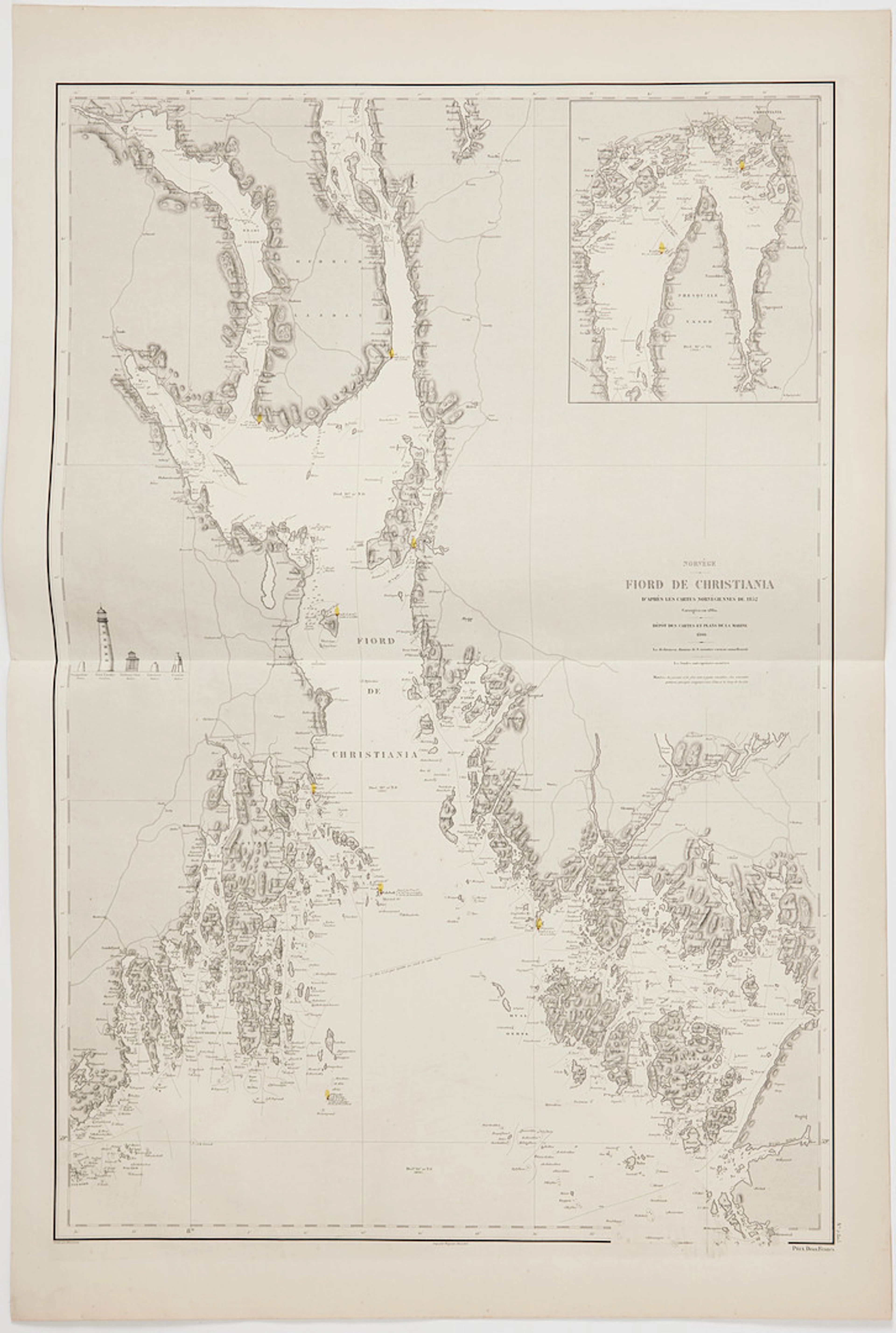 ORGE, OSLOFJORDEN M.M., 5 SJÖKORT DEPOT DE LA MARINE, ca 1872.