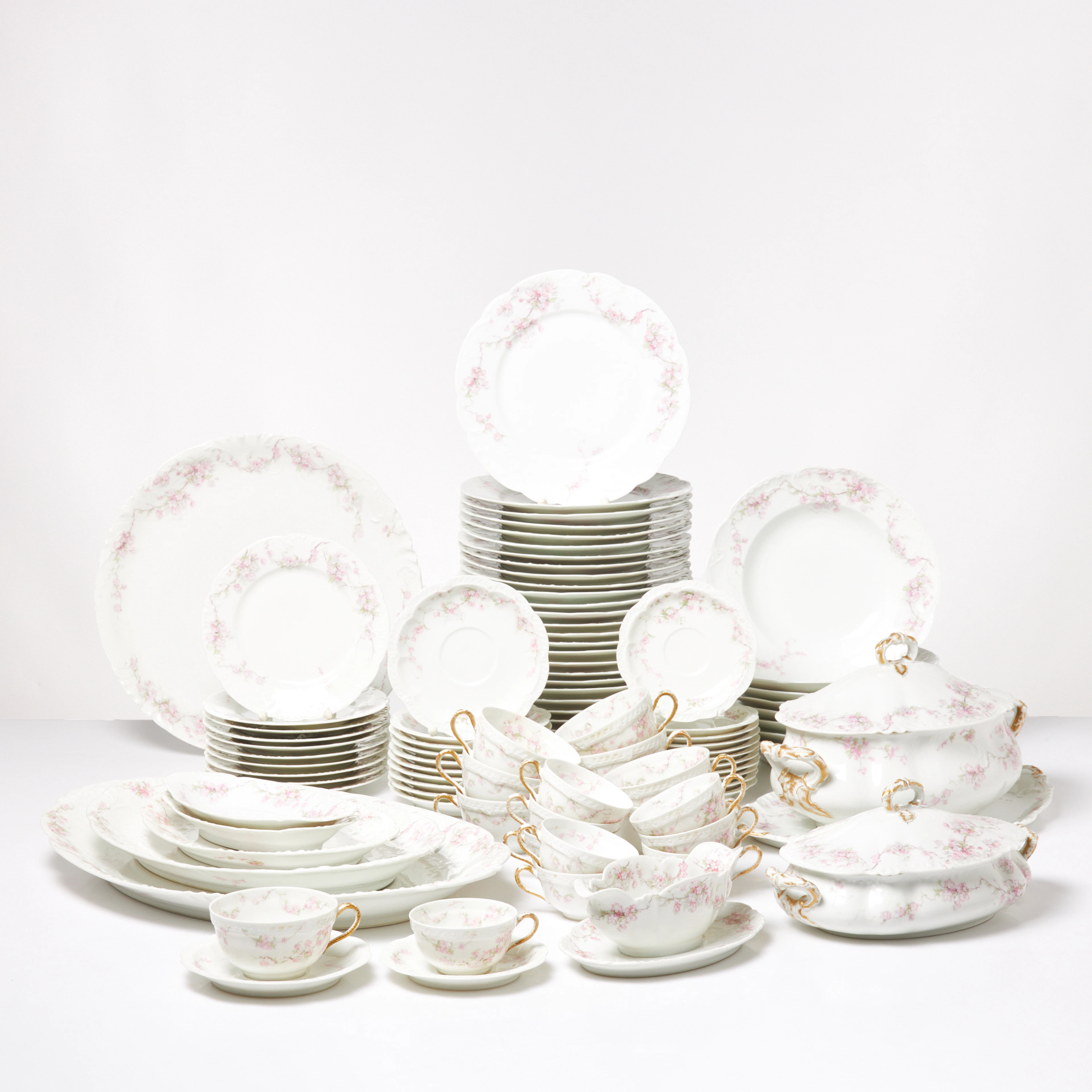 SERVIS, 79 dlr, porslin, floral dekor, Haviland o Co Limoges, 1900-talets