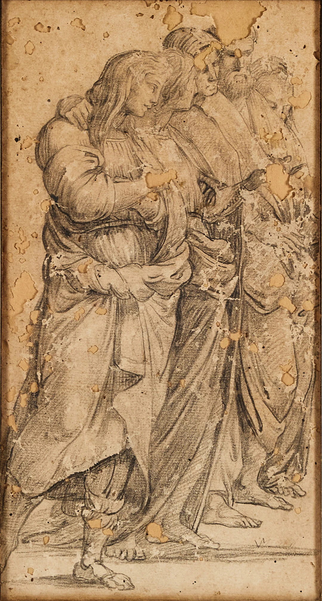 OIDENTIFIERAD KONSTNÄR. Figurscen, blyerts på papper, 1700-tal.