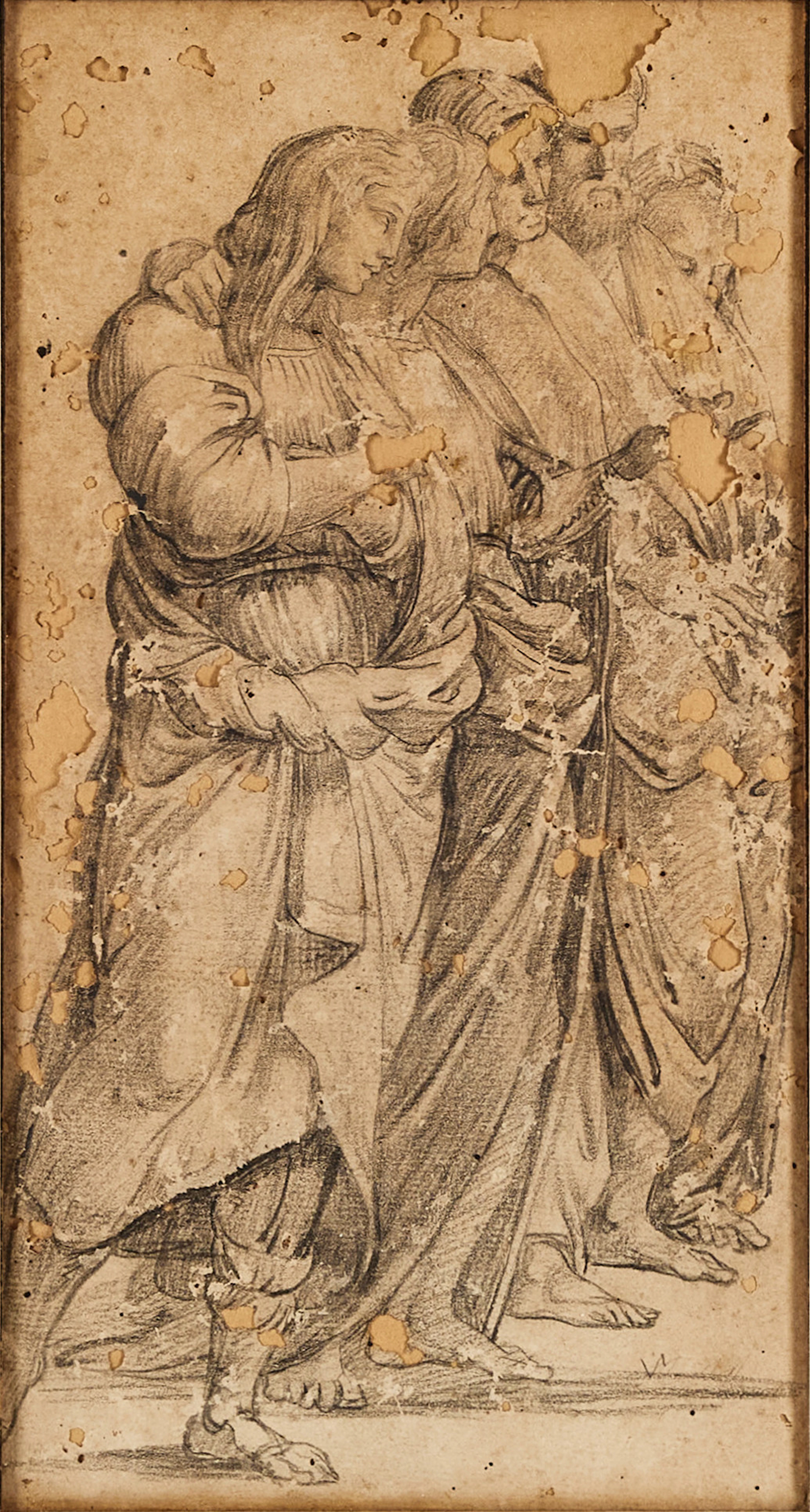 OIDENTIFIERAD KONSTNÄR. Figurscen, blyerts på papper, 1700-tal.