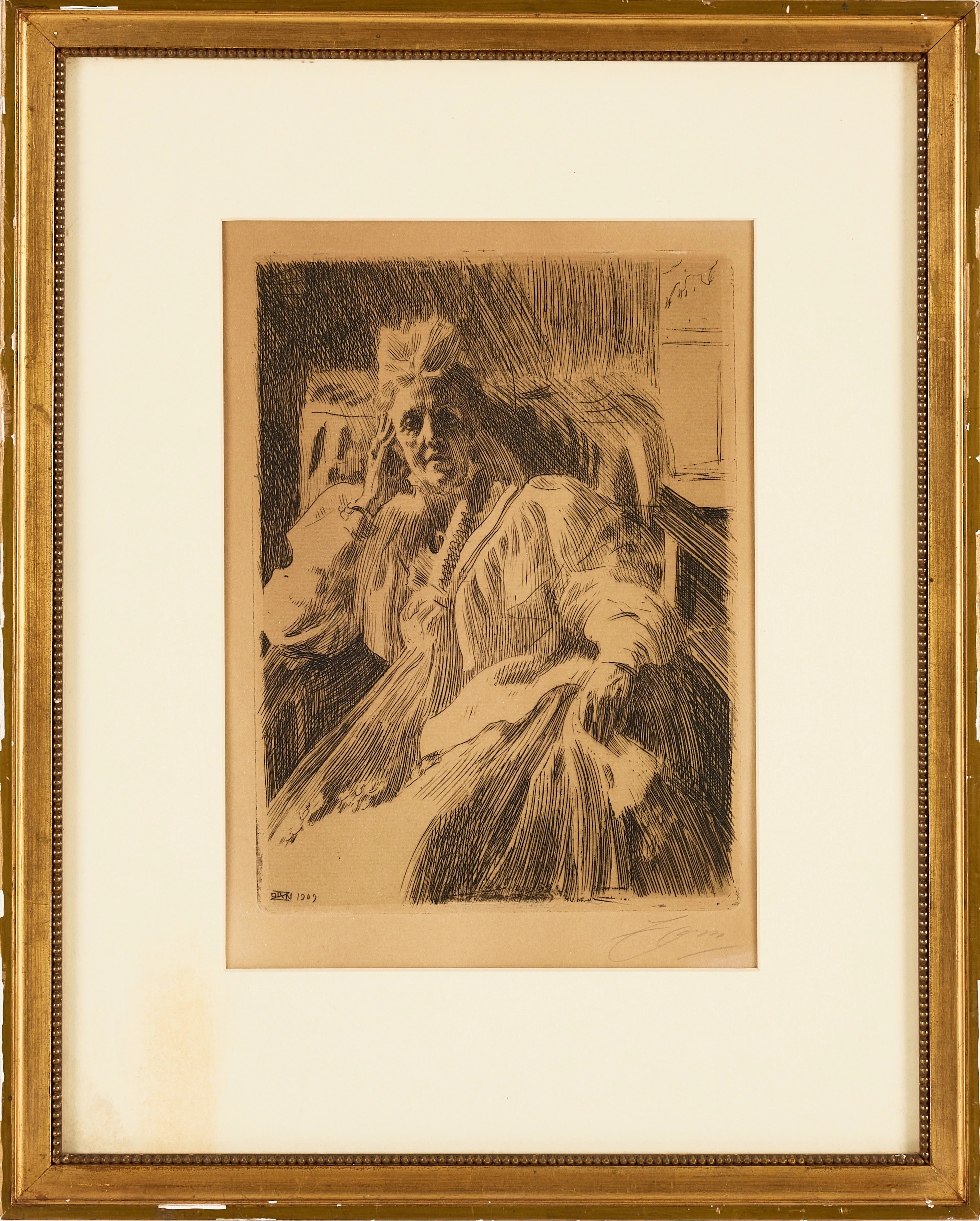 ANDERS ZORN. "Änkedrottning Sophia", etsning, signerad och daterad