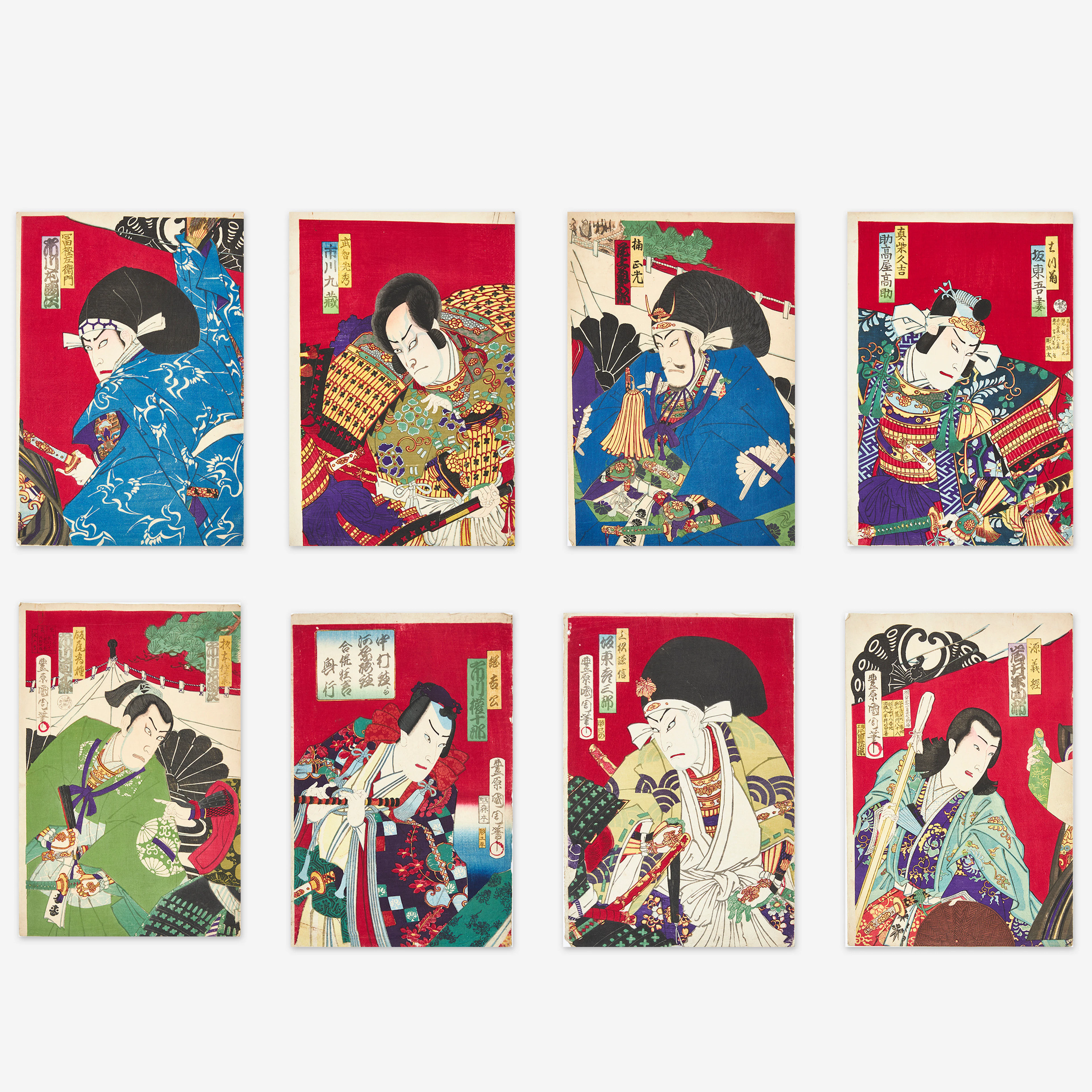TOYOHARA KUNICHIKA (JAPAN, 1835-1900). Eight portraits of kabuki-actors.
