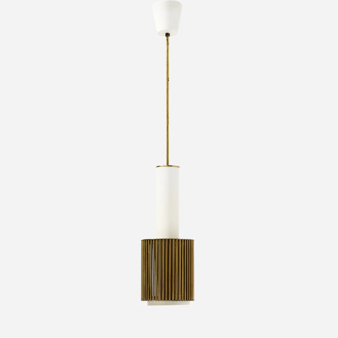 ALVAR AALTO. Taklampa, Valaistustyö Ky, modell A111, mässing och vitlackerad