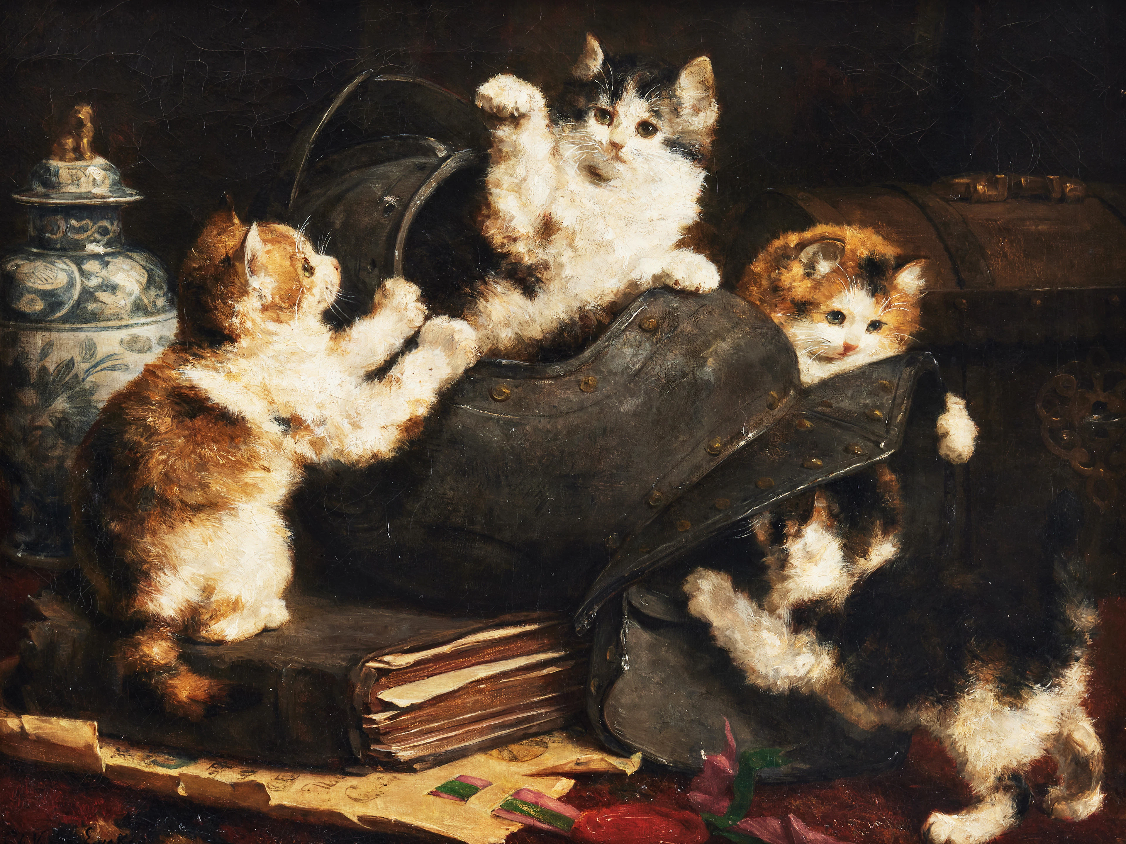 CHARLES VAN DEN EYCKEN II (BELGIUM 1859-1923). Kittens playing.