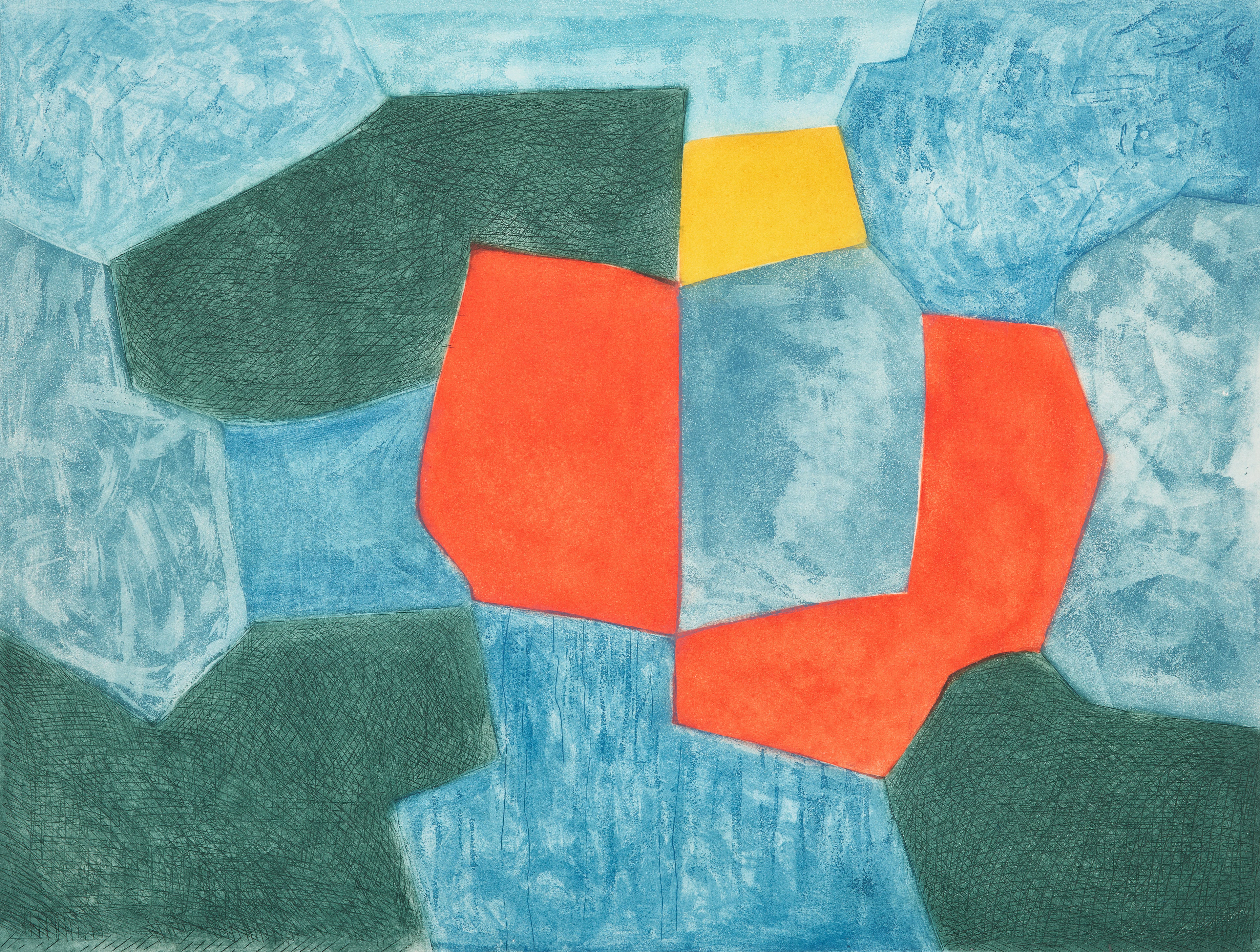 SERGE POLIAKOFF. "Composition vert, bleue, rouge et jaune".