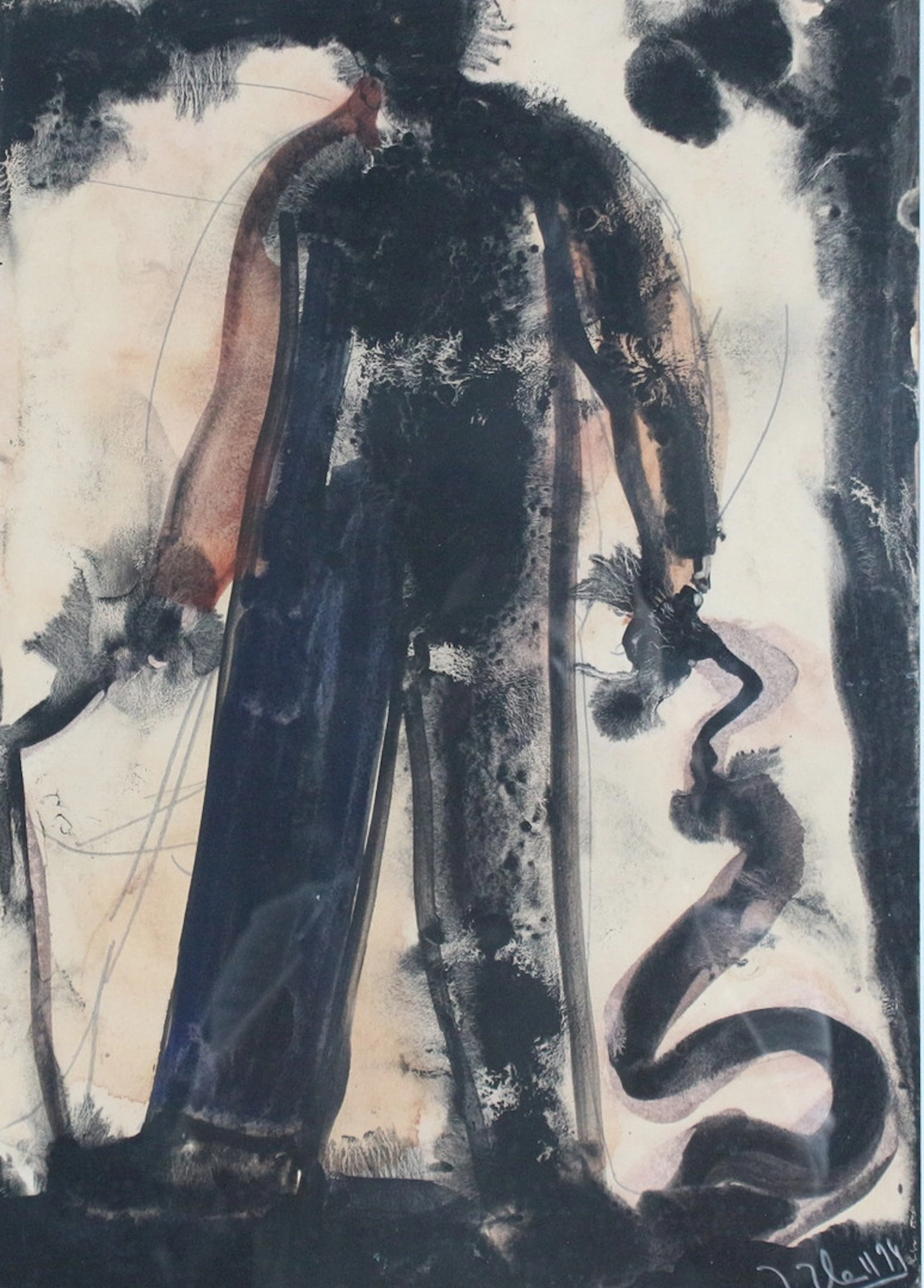 JÖRG HEROLD (1965). (bk), Tempera/Papier, '' Starker Mann mit Peitsche
