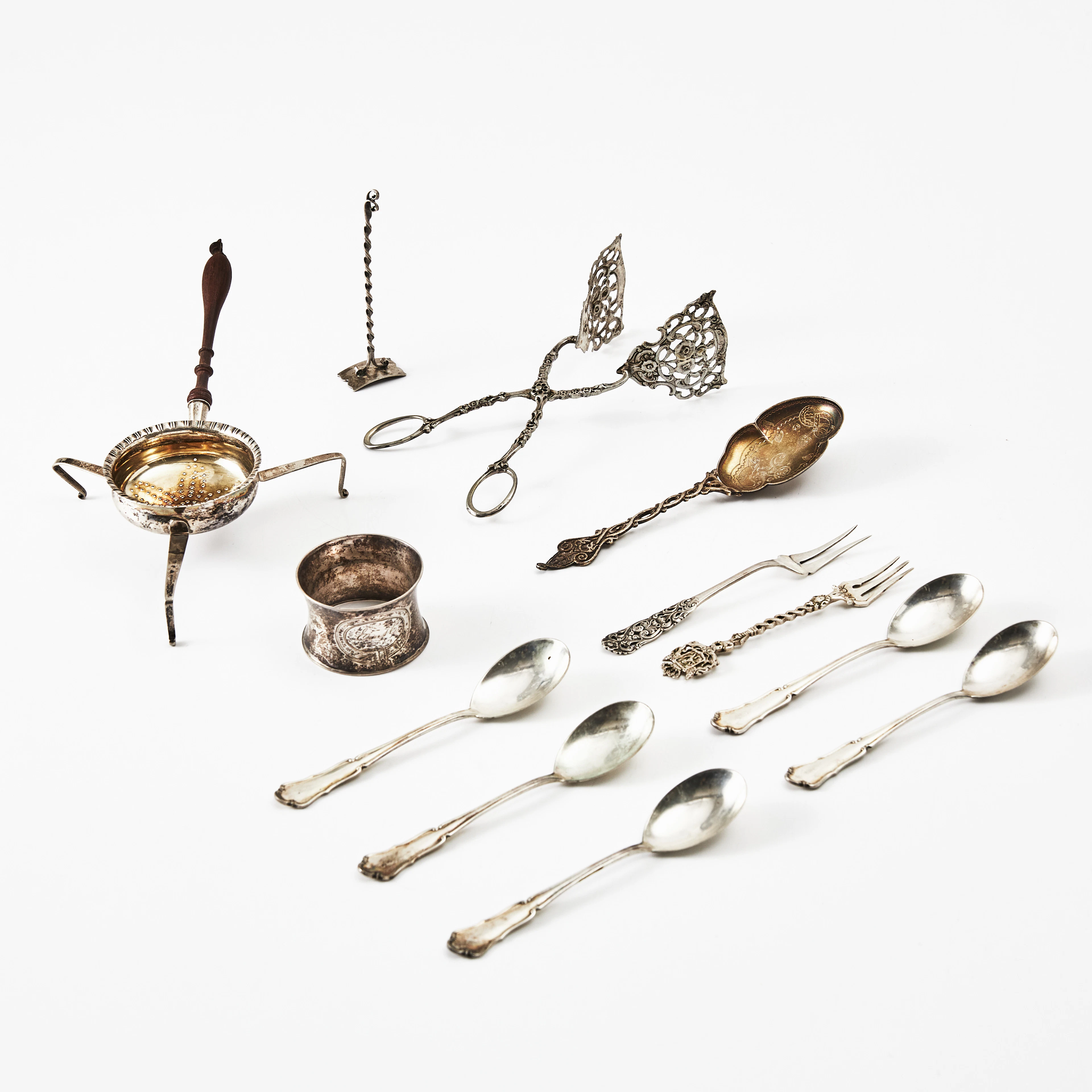 BESTICKSDELAR, TESPINDEL, 18/1900-tal, silver och silver 800.