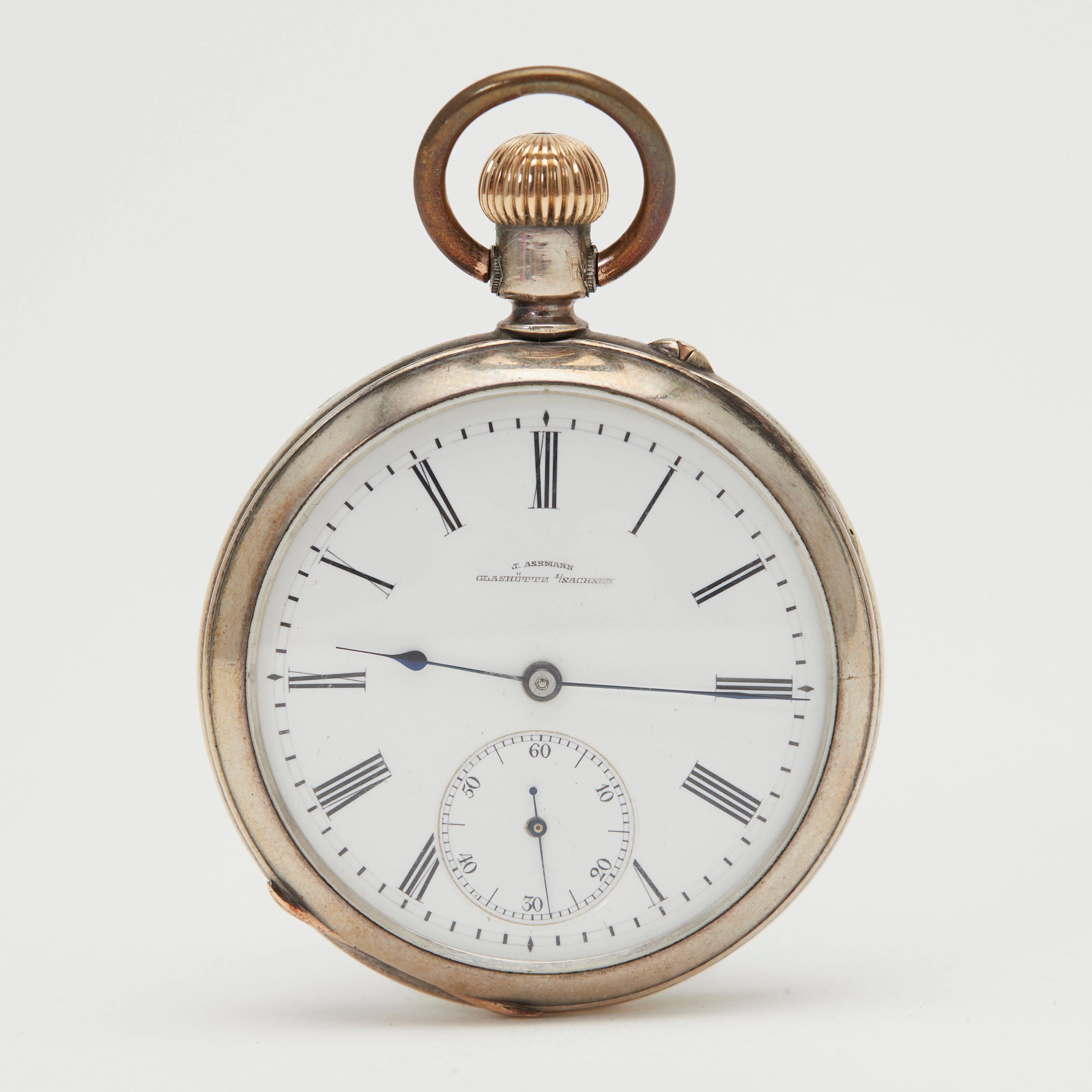 J. ASSMANN, GLASHÜTTE. Pionier-Lépine-Taschenuhr, Silber, um 1865, Deutschland.