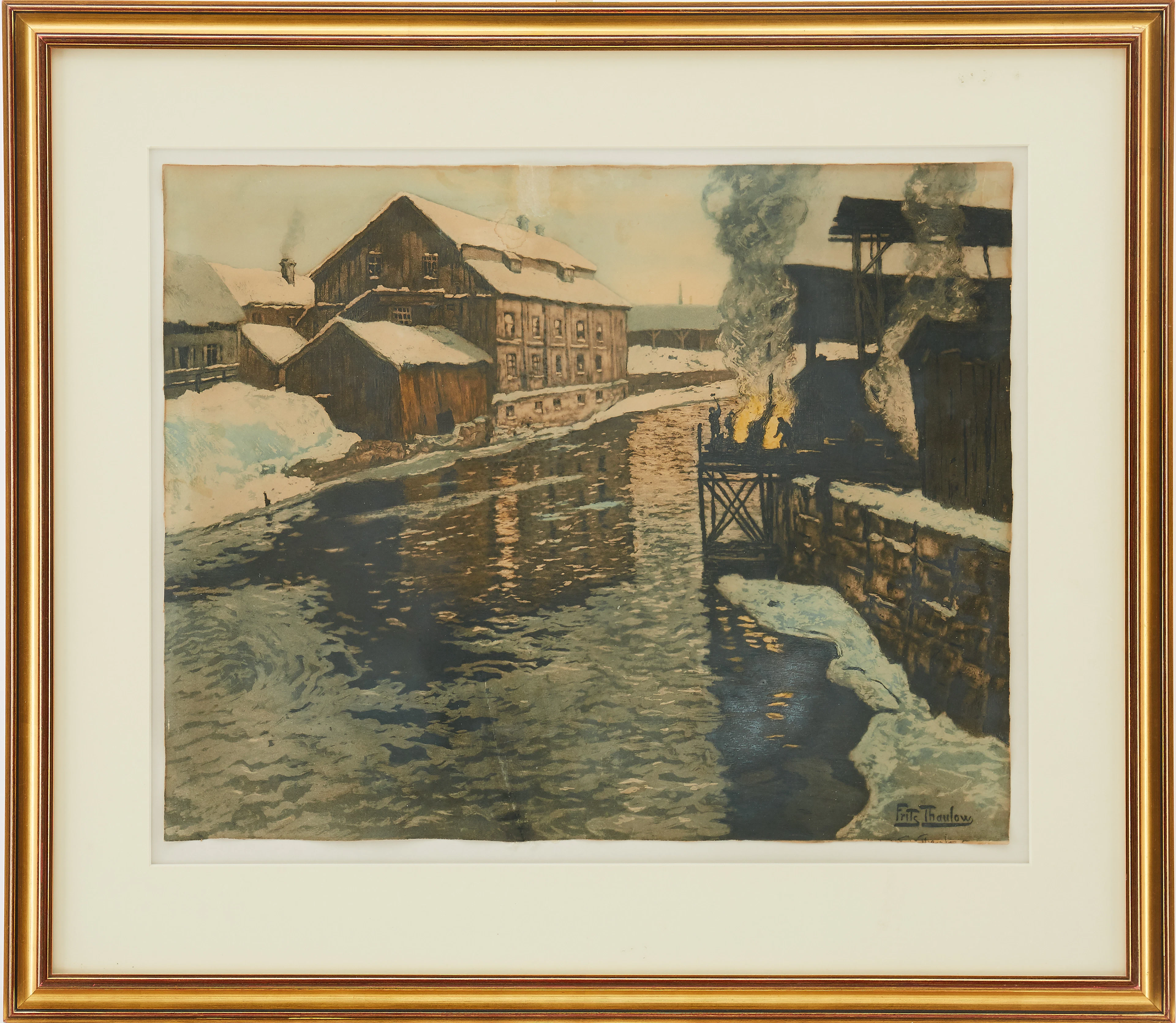FRITS THAULOW (NORGE 1847-1906). Smedja vid Akerselva.