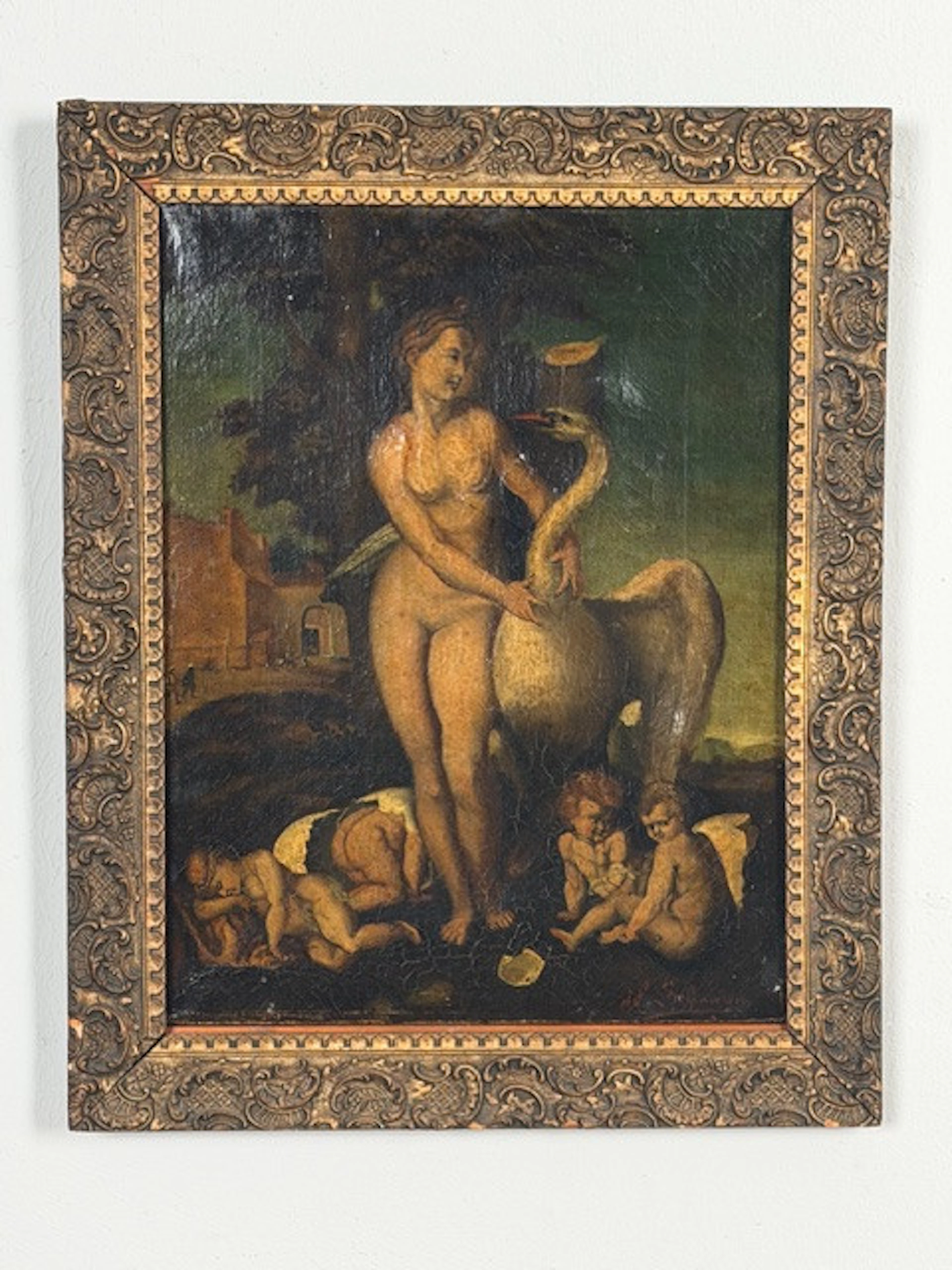 Ölgemälde 'Leda mit dem Schwan' 18./19. Jahrhundert, wohl Nierderlande.