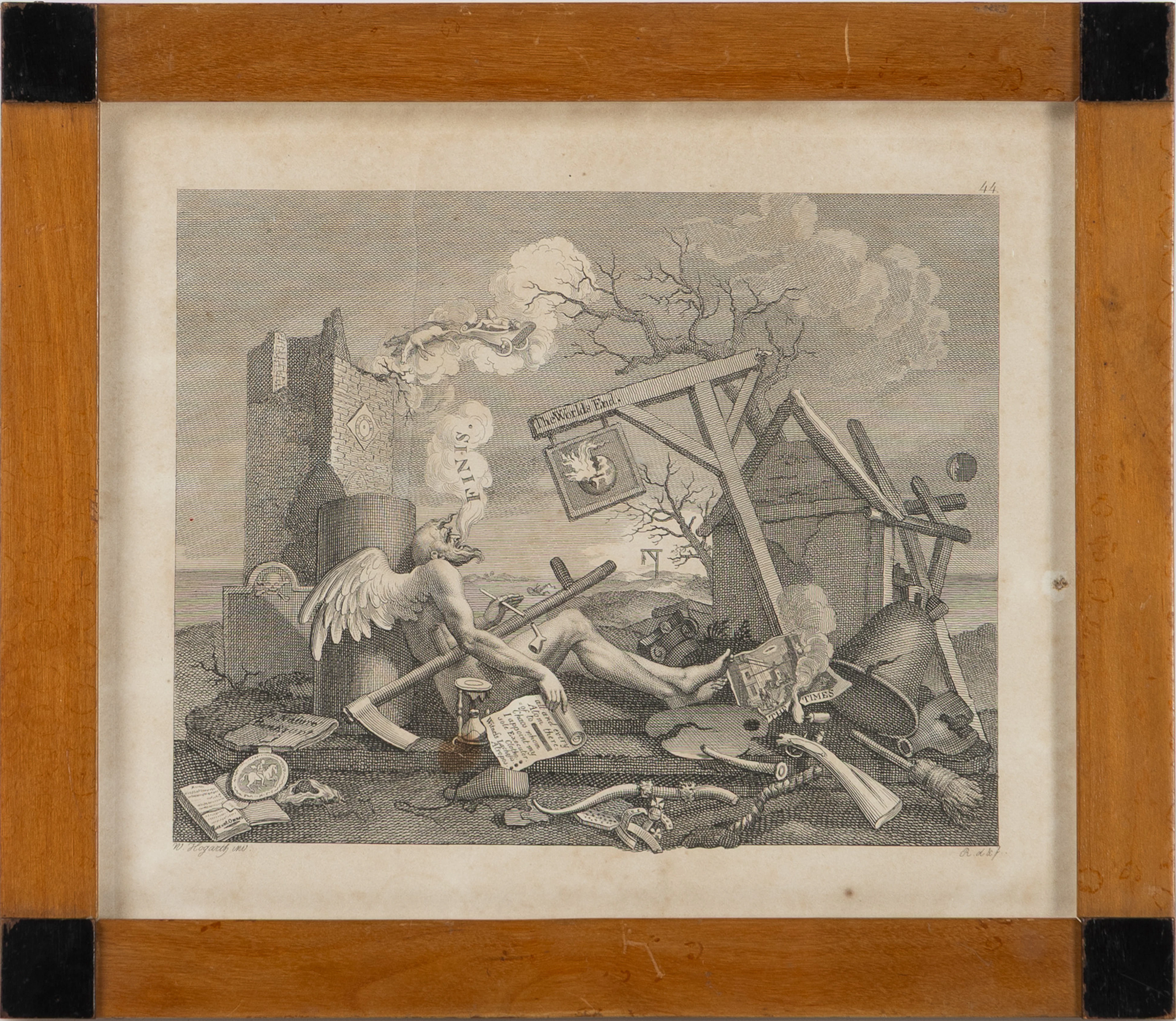 WILLIAM HOGARTH. Kopparstick, "Tialpiece, or the Bathos", märkt 'R.