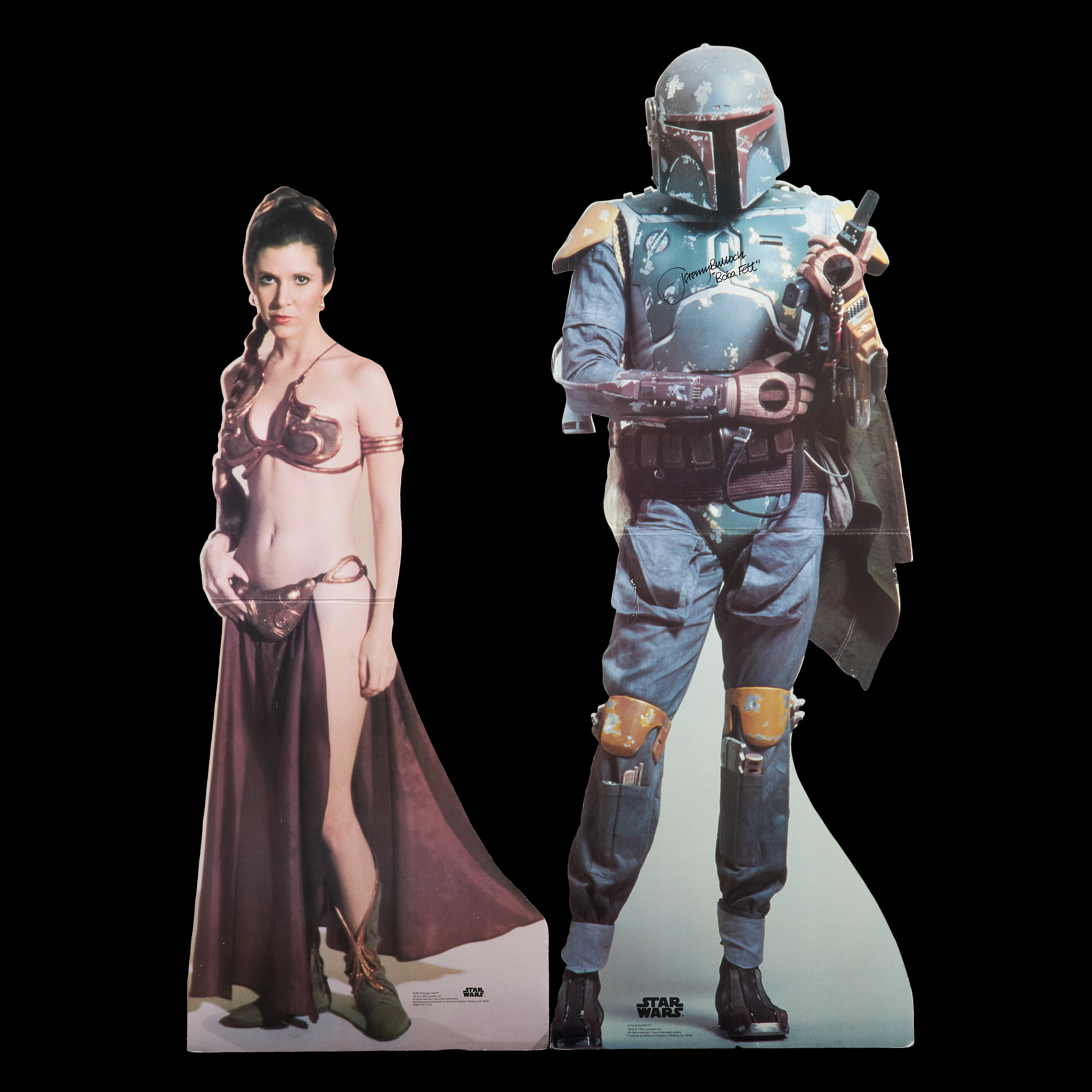 STAR WARS, Reklamskyltar, 2 st, Princess Leia Organa & Boba Fett signerad