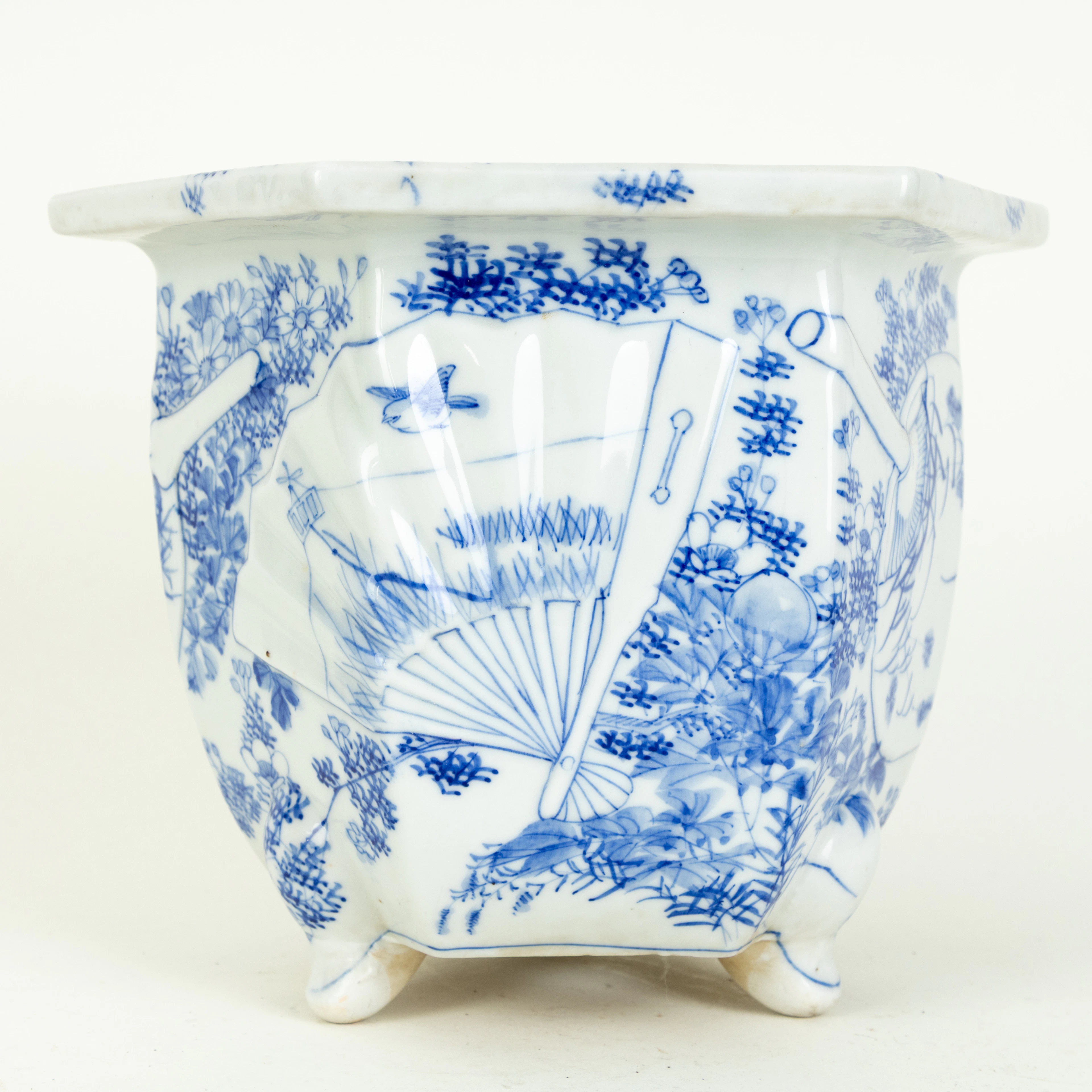 Blau-weißer Cachepot, Seto Ware, Japan, 20. Jh.