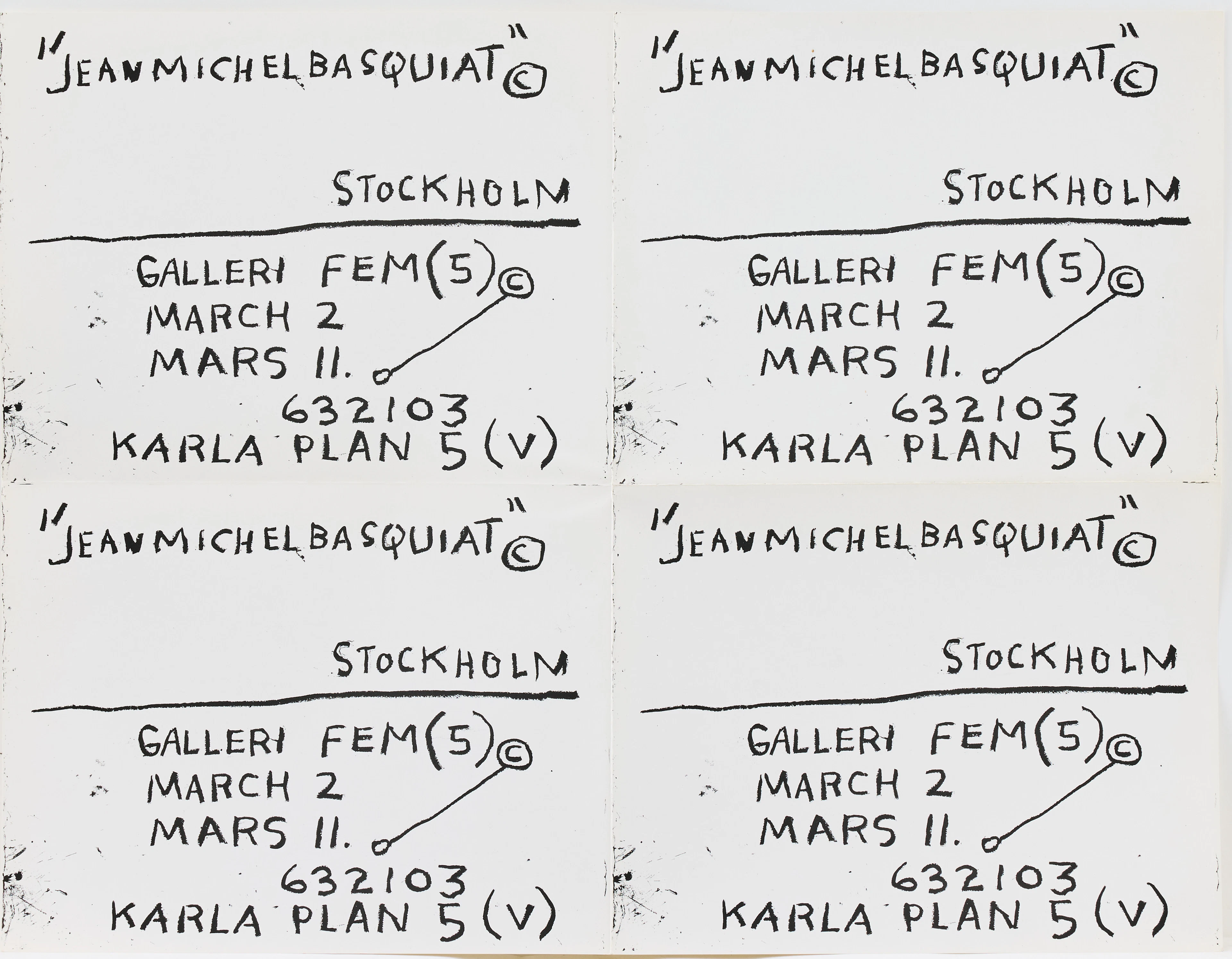 JEAN-MICHEL BASQUIAT. After. Gallery invitation/poster for Galleri