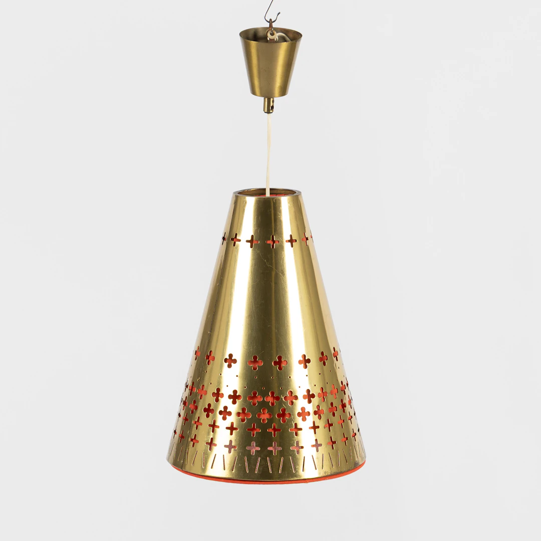 TAKLAMPA, konformad, mässing, Einar Bäckströms metallvarufabrik, 1940/50-tal.