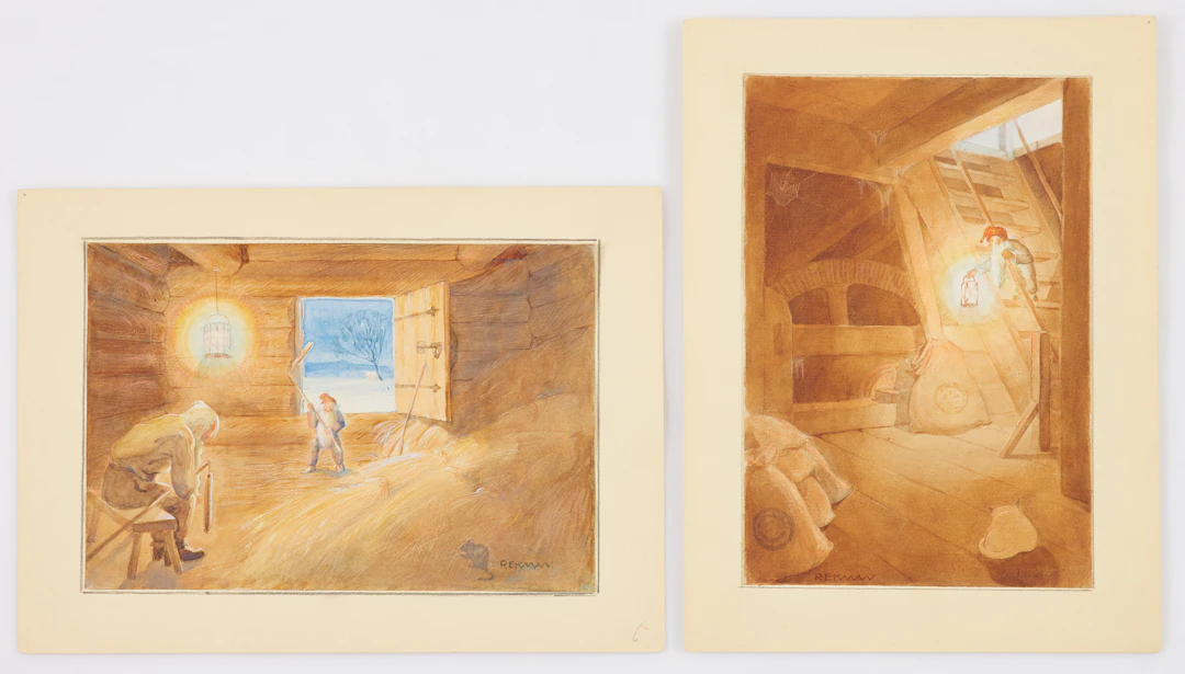 RICHARD EKMAN (1874-1954). Julmotiv, 2 st, akvarell på papper, signerad