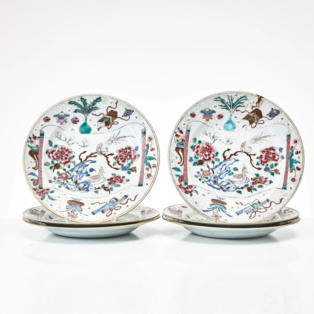 TALLRIKAR, 6 st., porslin, Kina, Yongzheng (1723-1735), famille rose