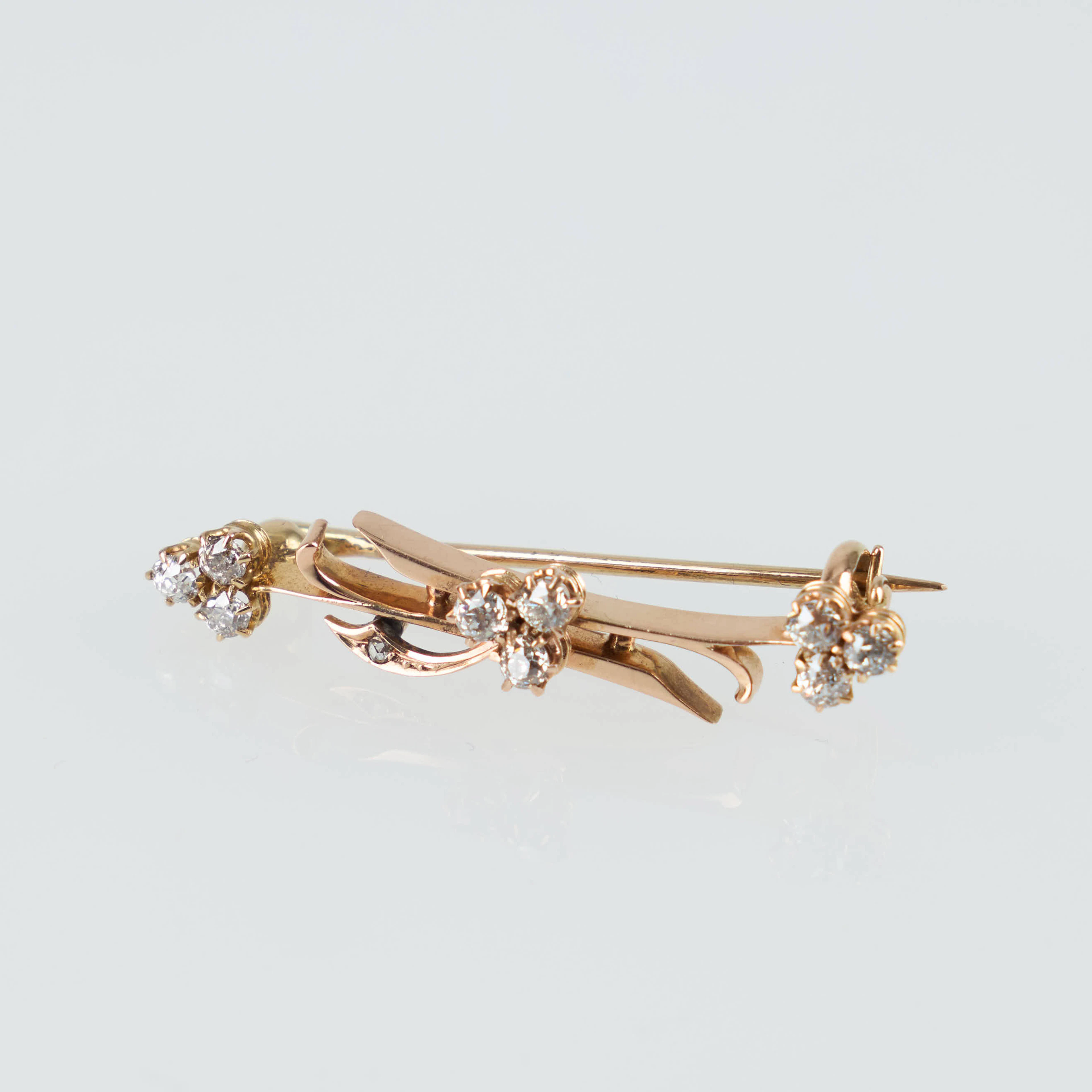 DIAMANTBROSCH, 14K guld, gammalslipade diamanter.