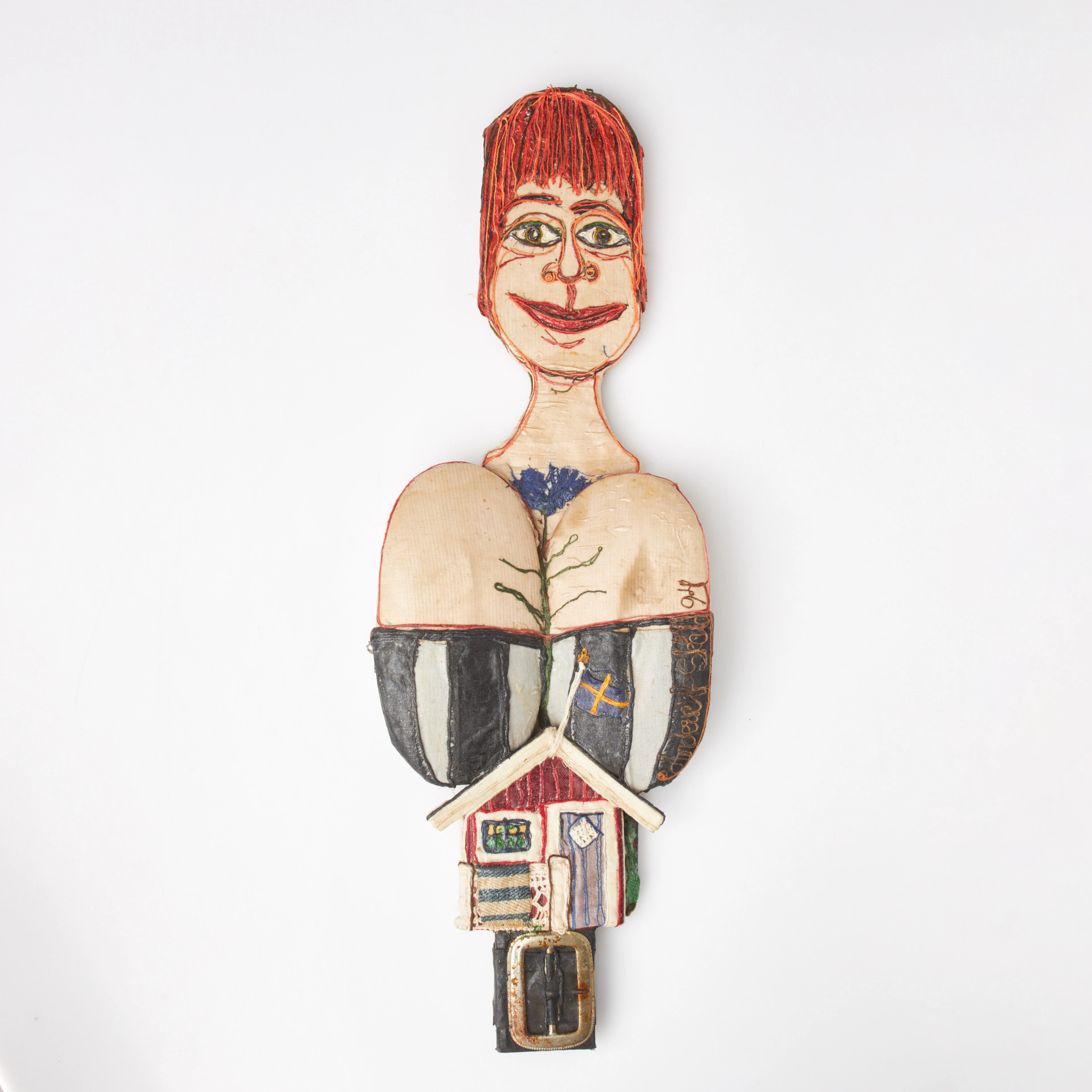 ANDERS-ERIK SKÖLD. "Friggebo", objekt/skulptur, textilkollage, signerad