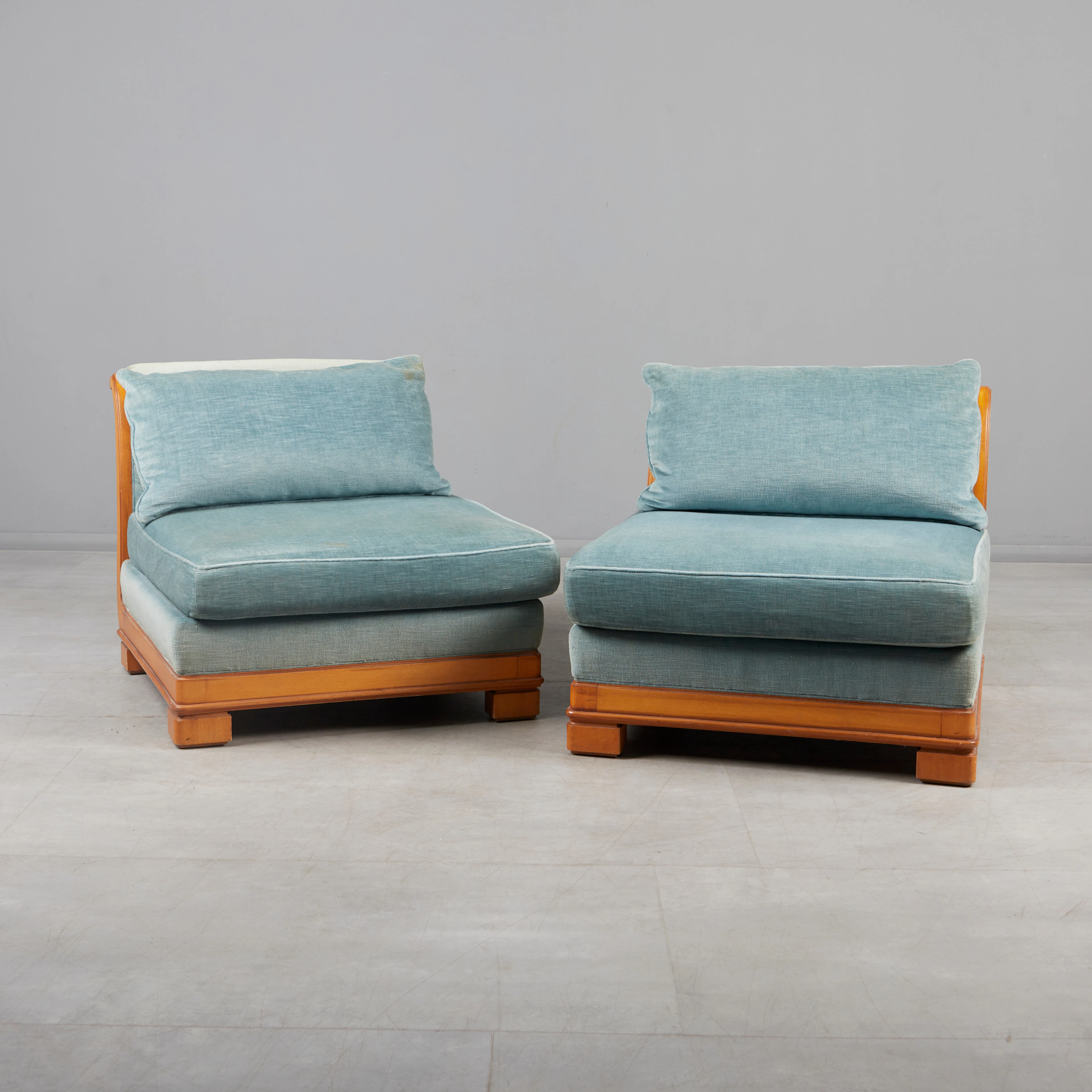 JACQUES COULON. Sessel / Modulares Sofa, Samt, Holz, 1960er Jahre