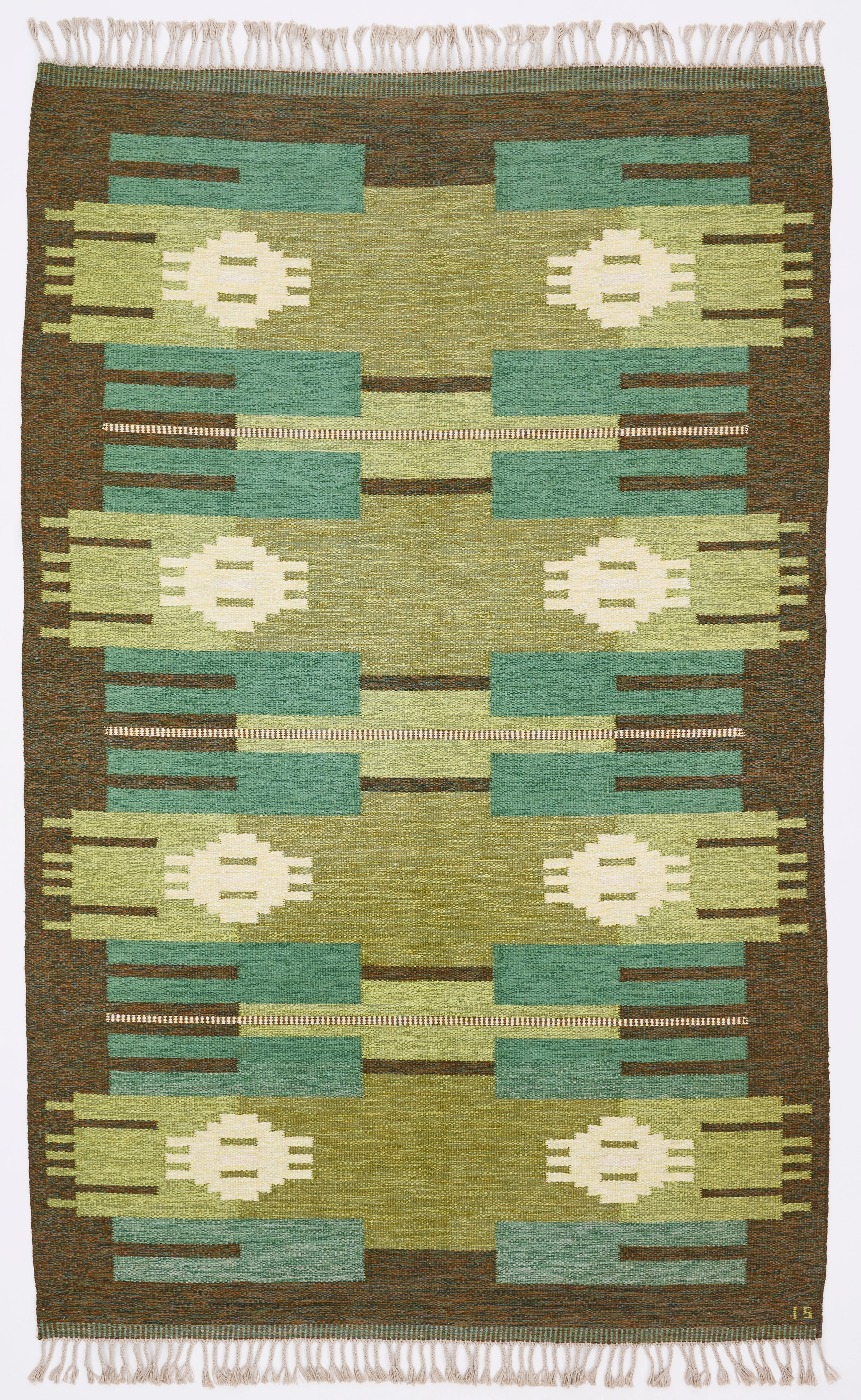 INGEGERD SILOW. Matta, Sverige 1960/70-tal, dekor i grönt, 310 x 190 cm.
