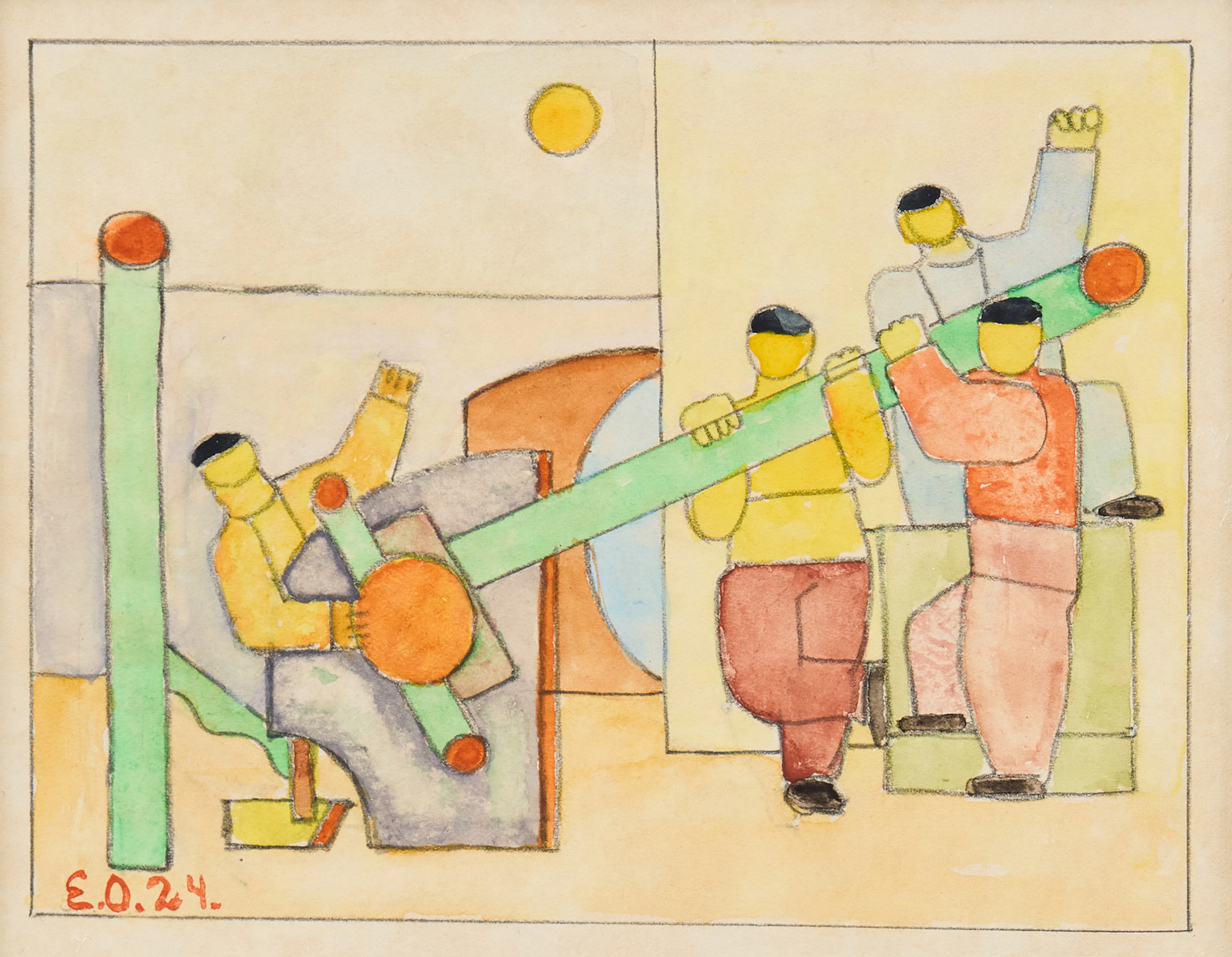 ERIK OLSON. Kubiserande komposition med figurer.