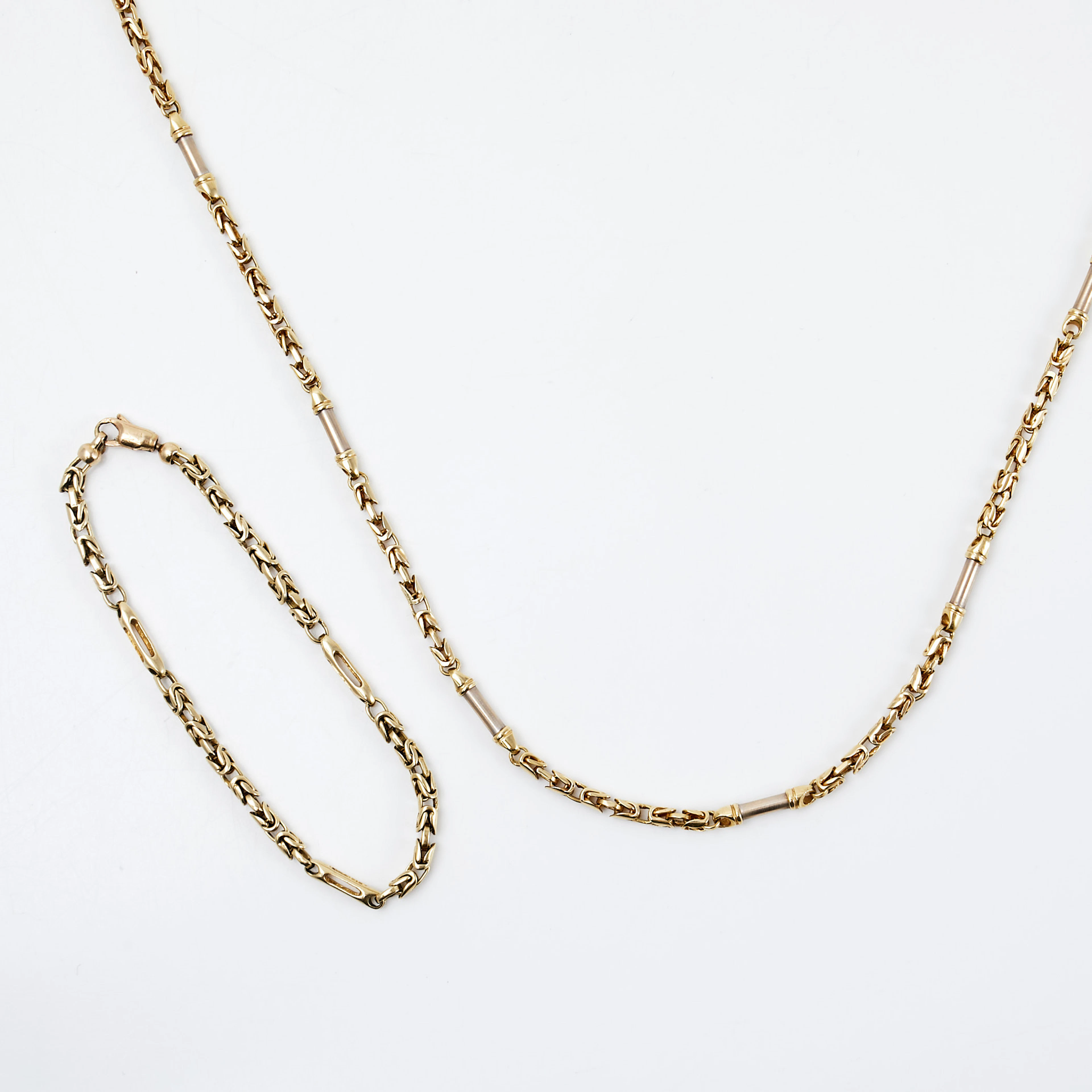 COLLIER samt ARMBAND, 14 k guld, kejsarlänk med mellanliggande stavar