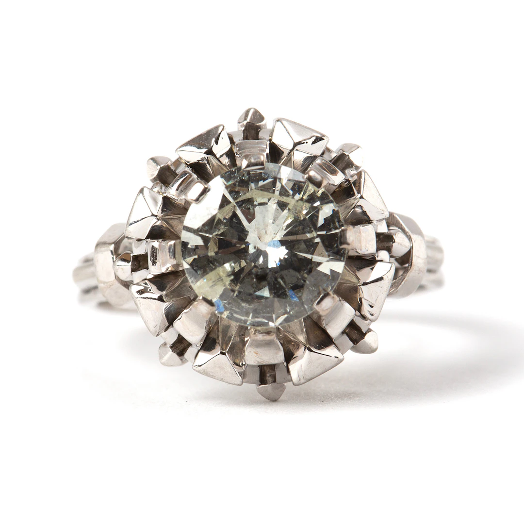 RING, 14K vitguld med diamant.