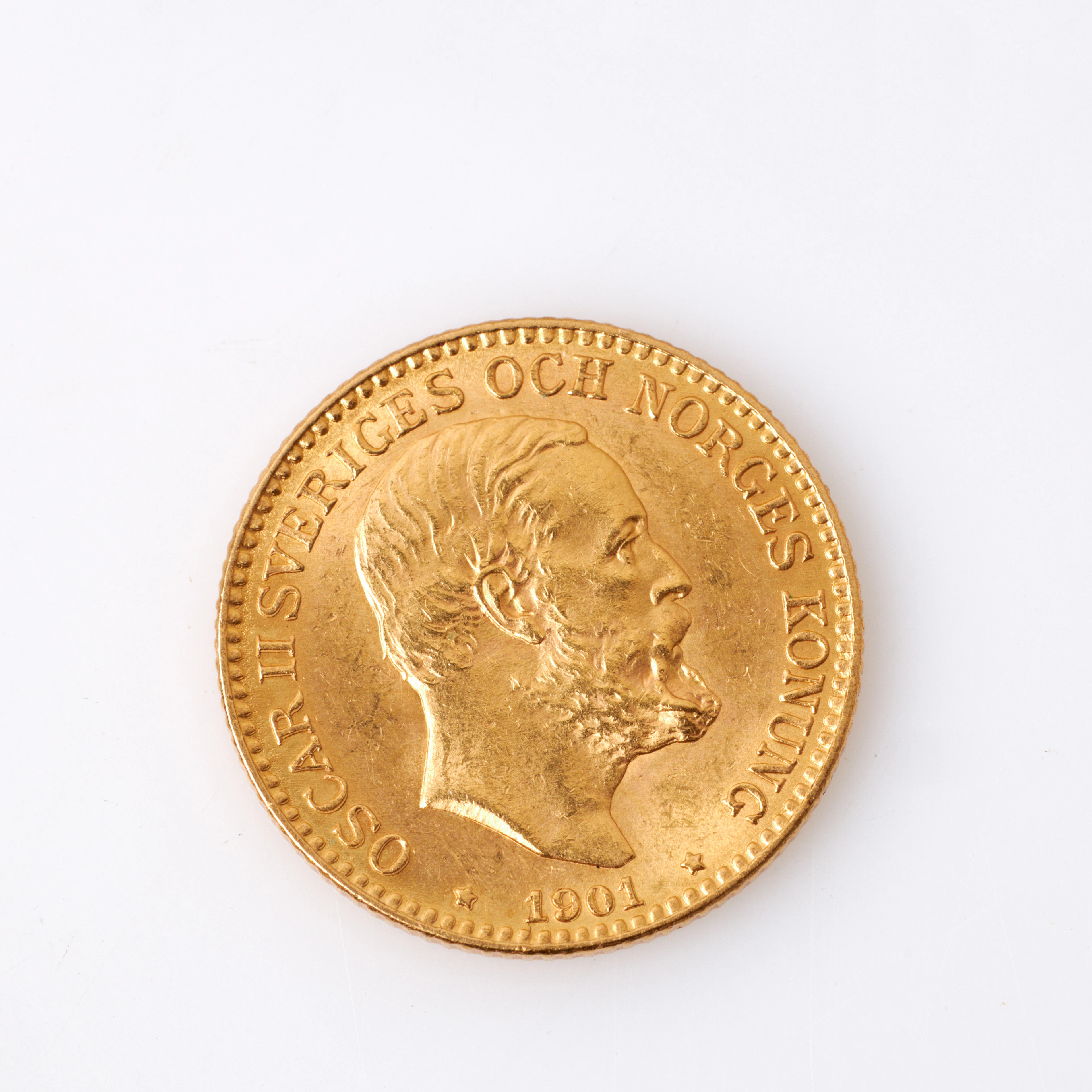 GULDMYNT, Oscar II, 10 kronor 1901.