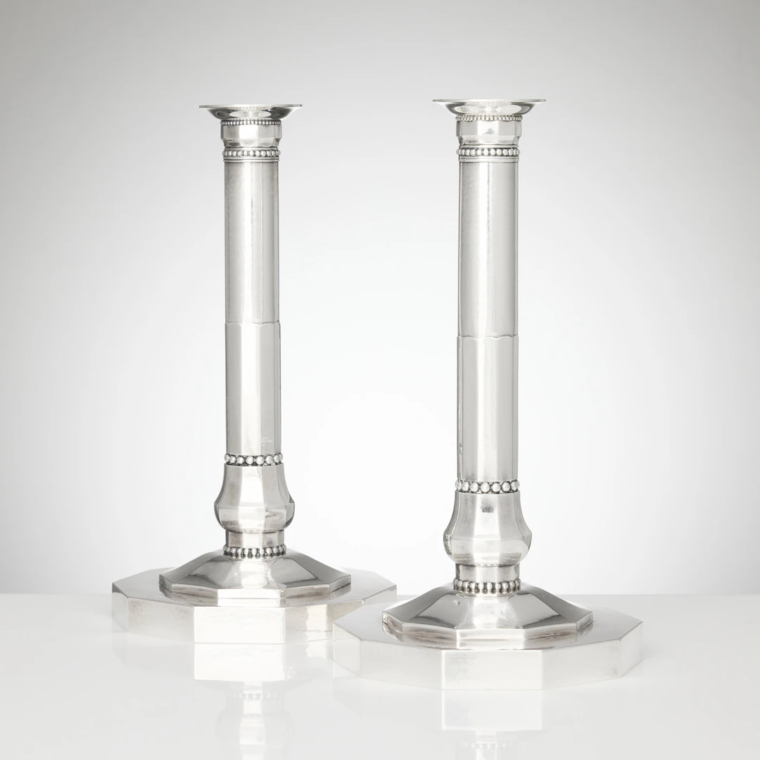 JOHAN ROHDE. Ljusstakar, ett par, sterlingsilver, för Georg Jensen