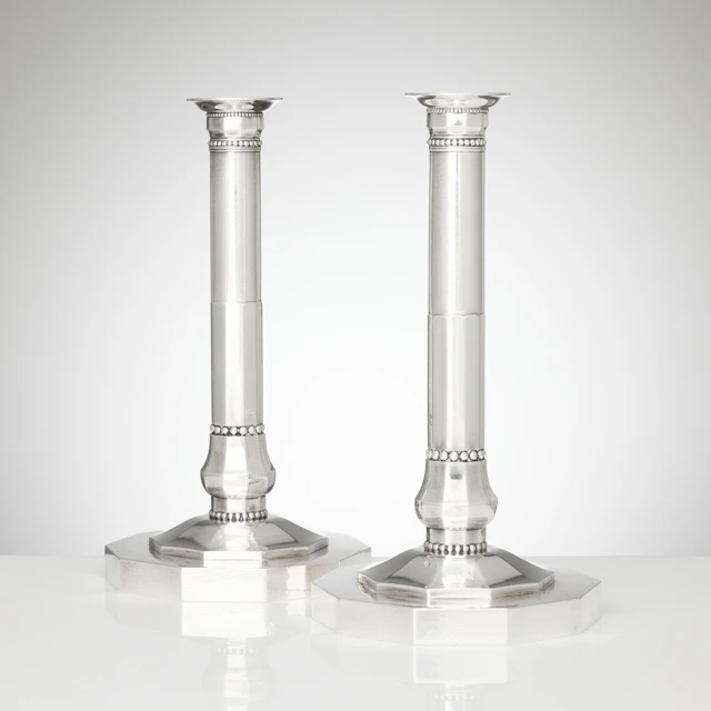 JOHAN ROHDE. Ljusstakar, ett par, sterlingsilver, för Georg Jensen