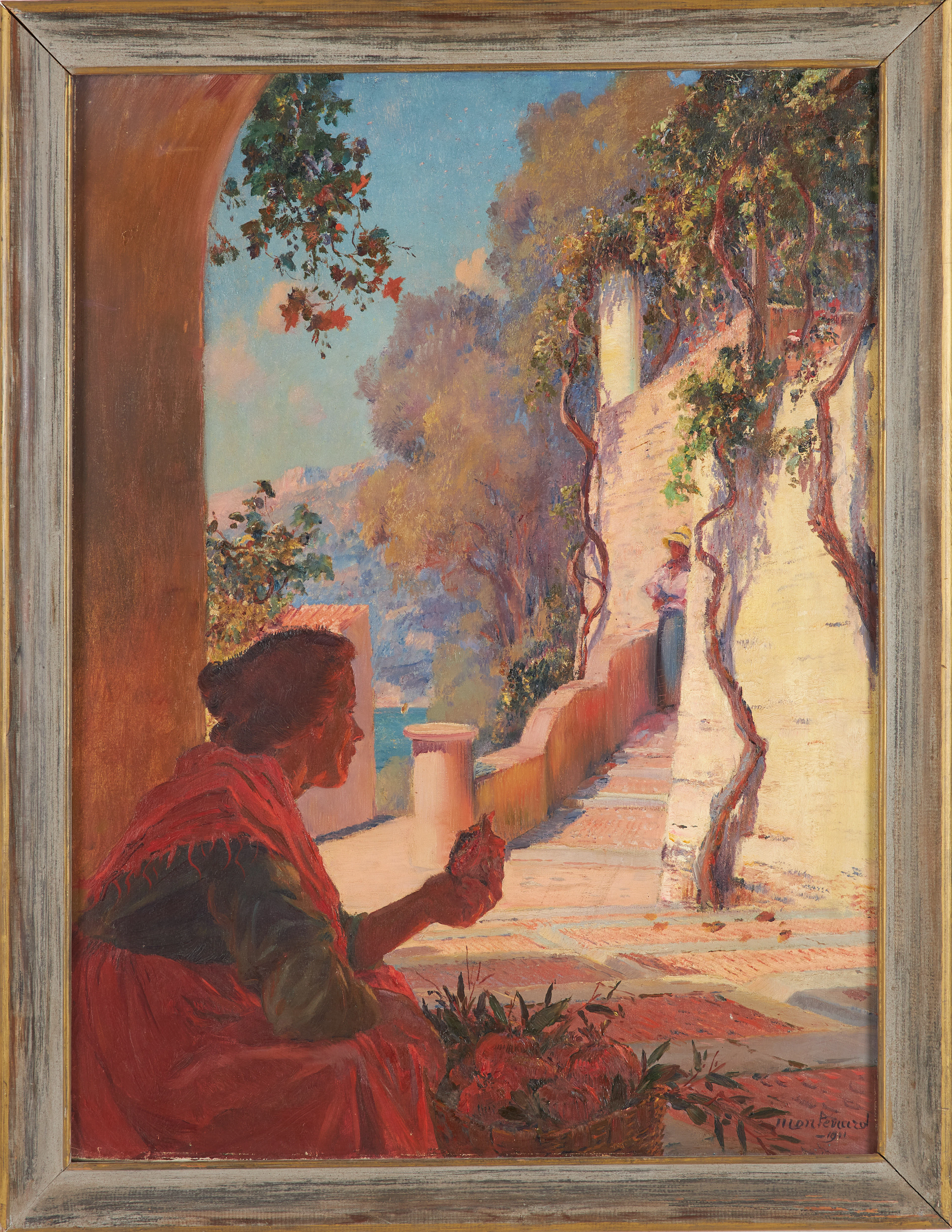 FRÉDÉRIC MONTENARD (1849-1926). Sydeuropeiskt landskap skördandes