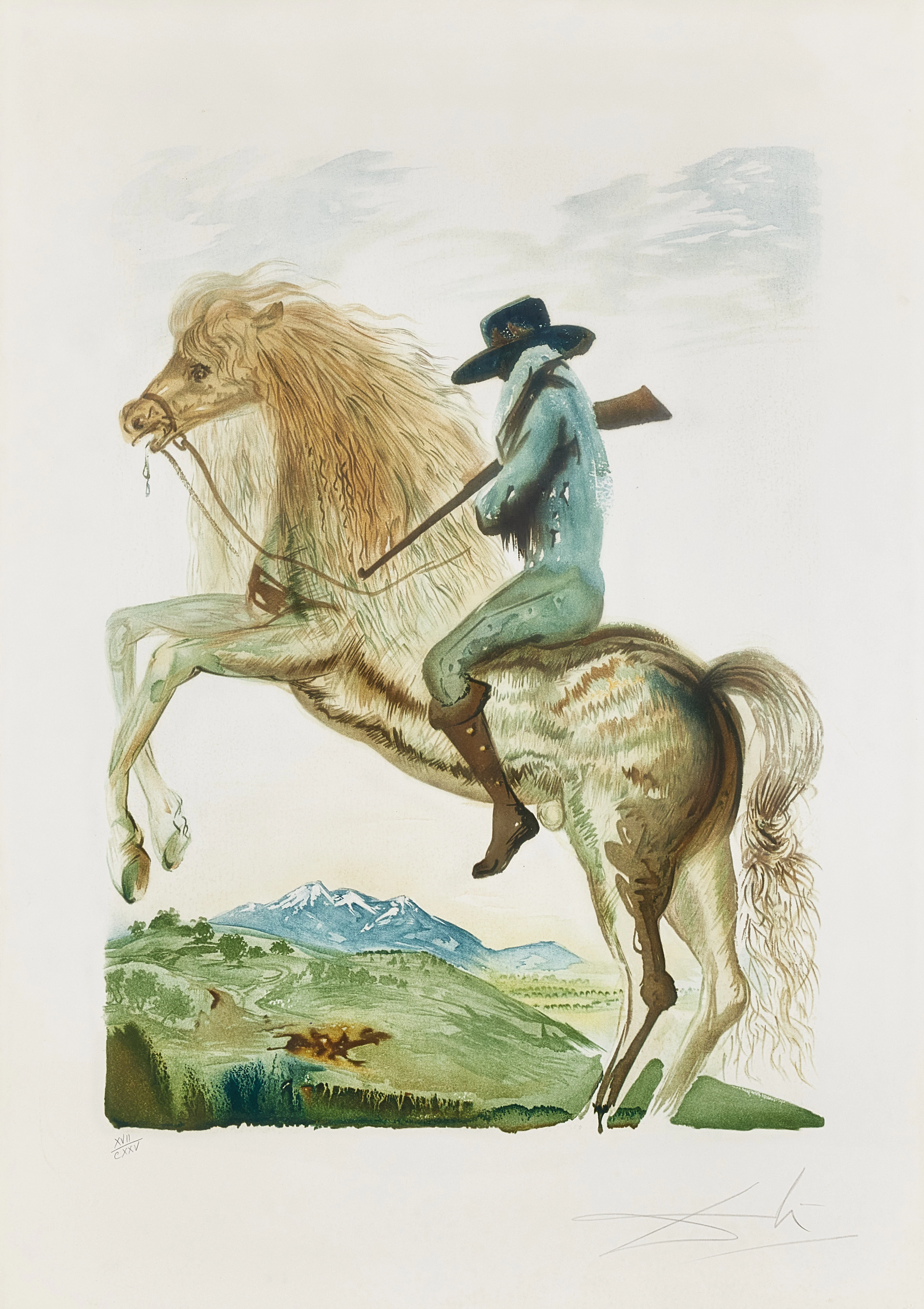 SALVADOR DALÍ. "Caballero", färglitografi, signerad och numrerad Dali