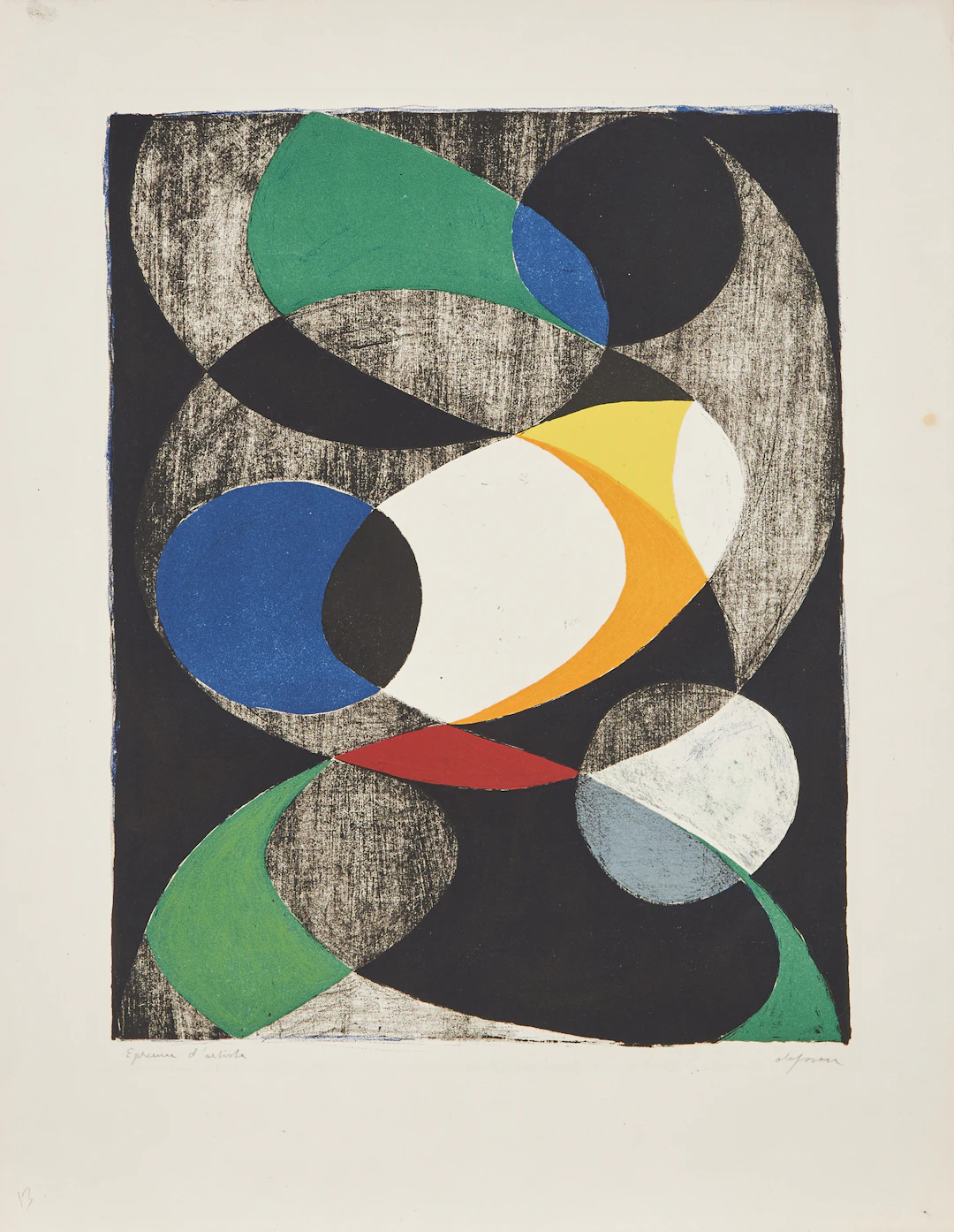 PIERRE OLOFSSON. "Svart magi", färglitografi.