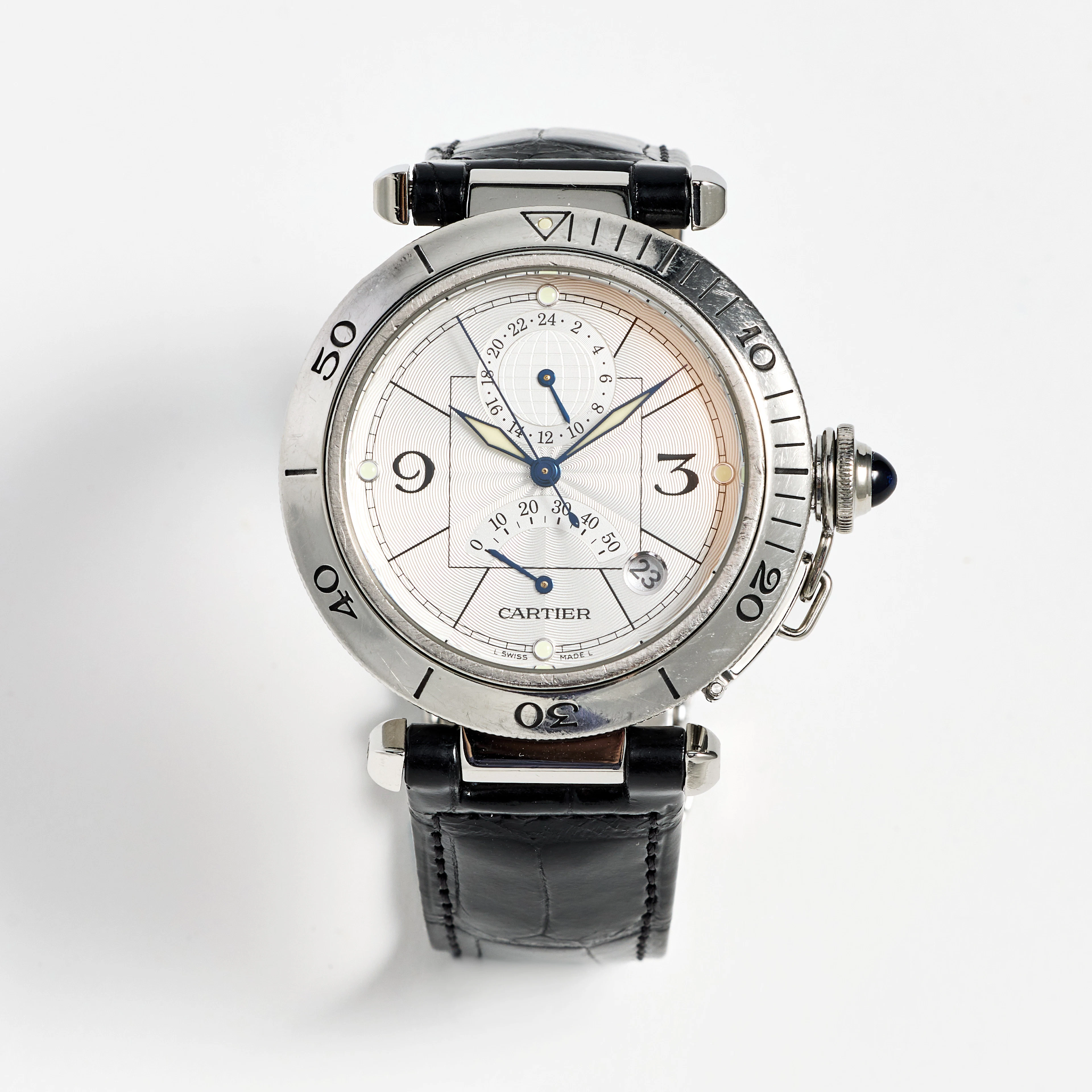 CARTIER, Pasha, armbandsur, 38 mm, stål, certifikat, januari 2001.