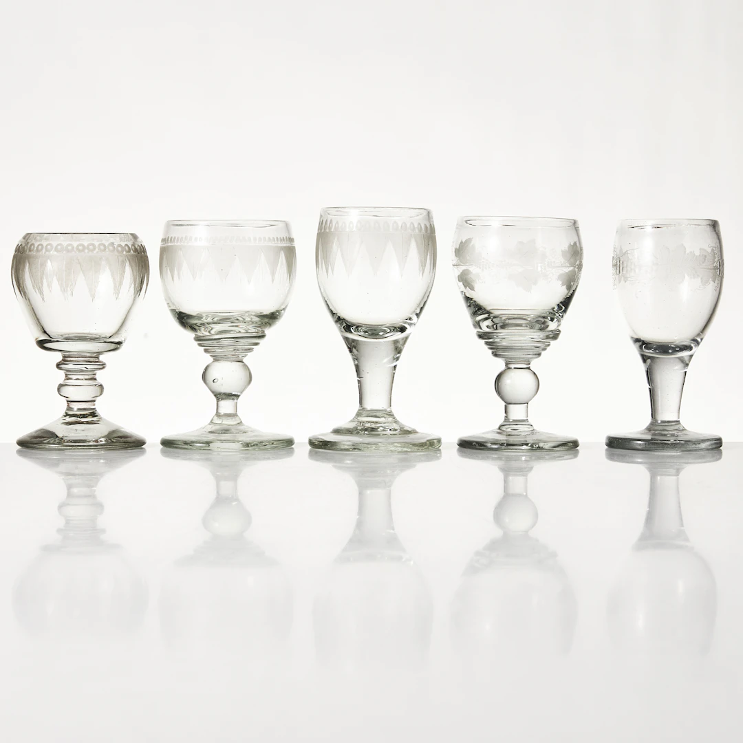 VINGLAS, 5 stycken, 1800-talets mitt.