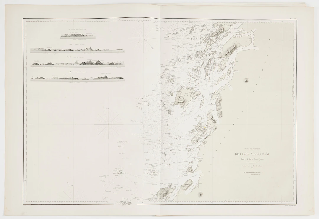 ORDNORGE, 10 SJÖKORT UR DEPOT DE LA MARINE, 1868, Lofoten, Hammerfest