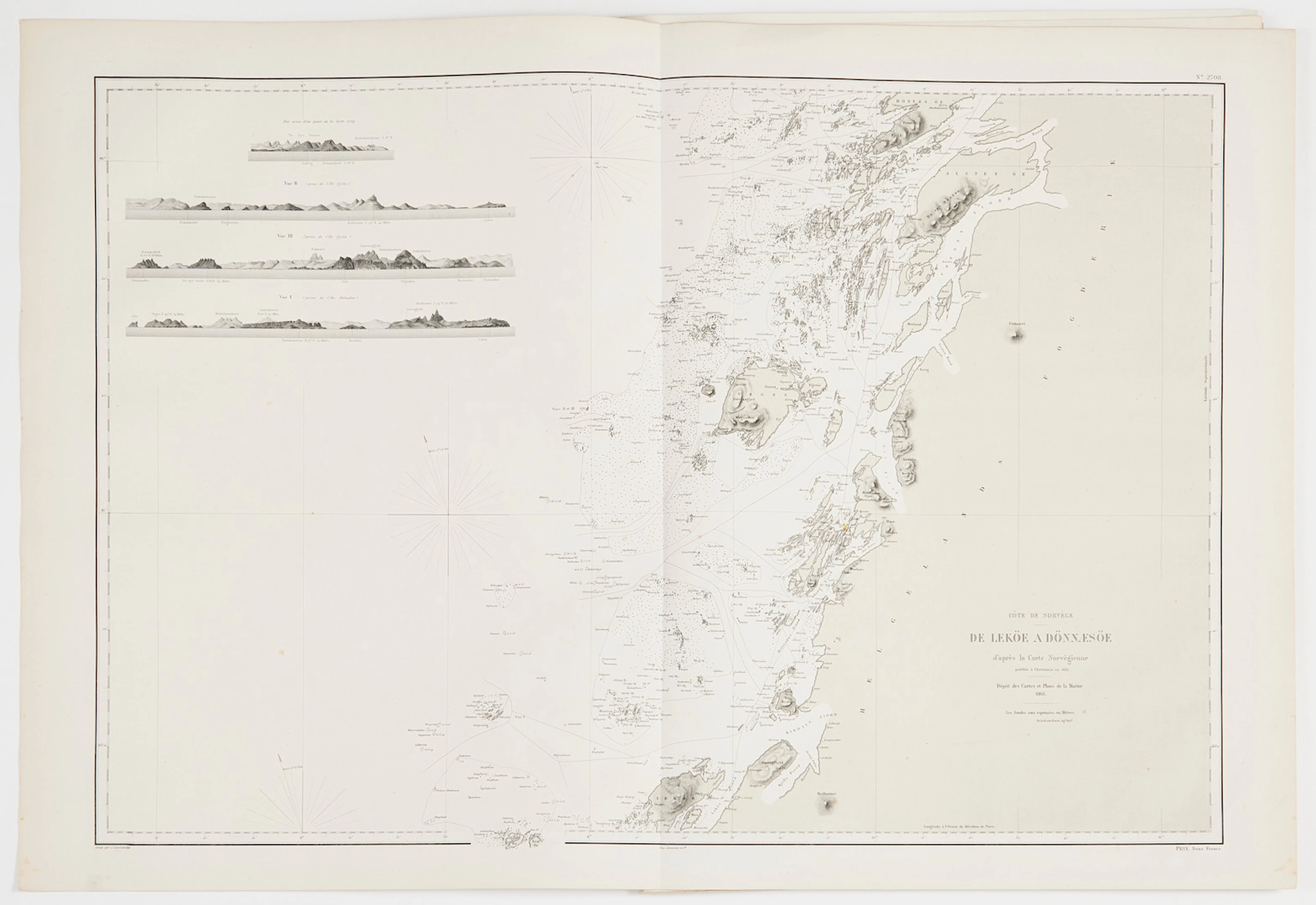 ORDNORGE, 10 SJÖKORT UR DEPOT DE LA MARINE, 1868, Lofoten, Hammerfest