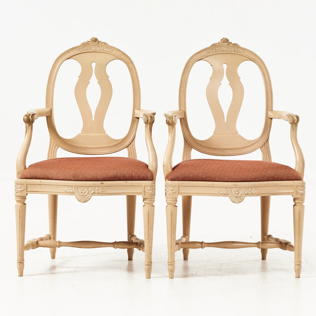 ARMLÄNSSTOLAR, 1 par, gustaviansk stil, svenska modellen, skuren dekor