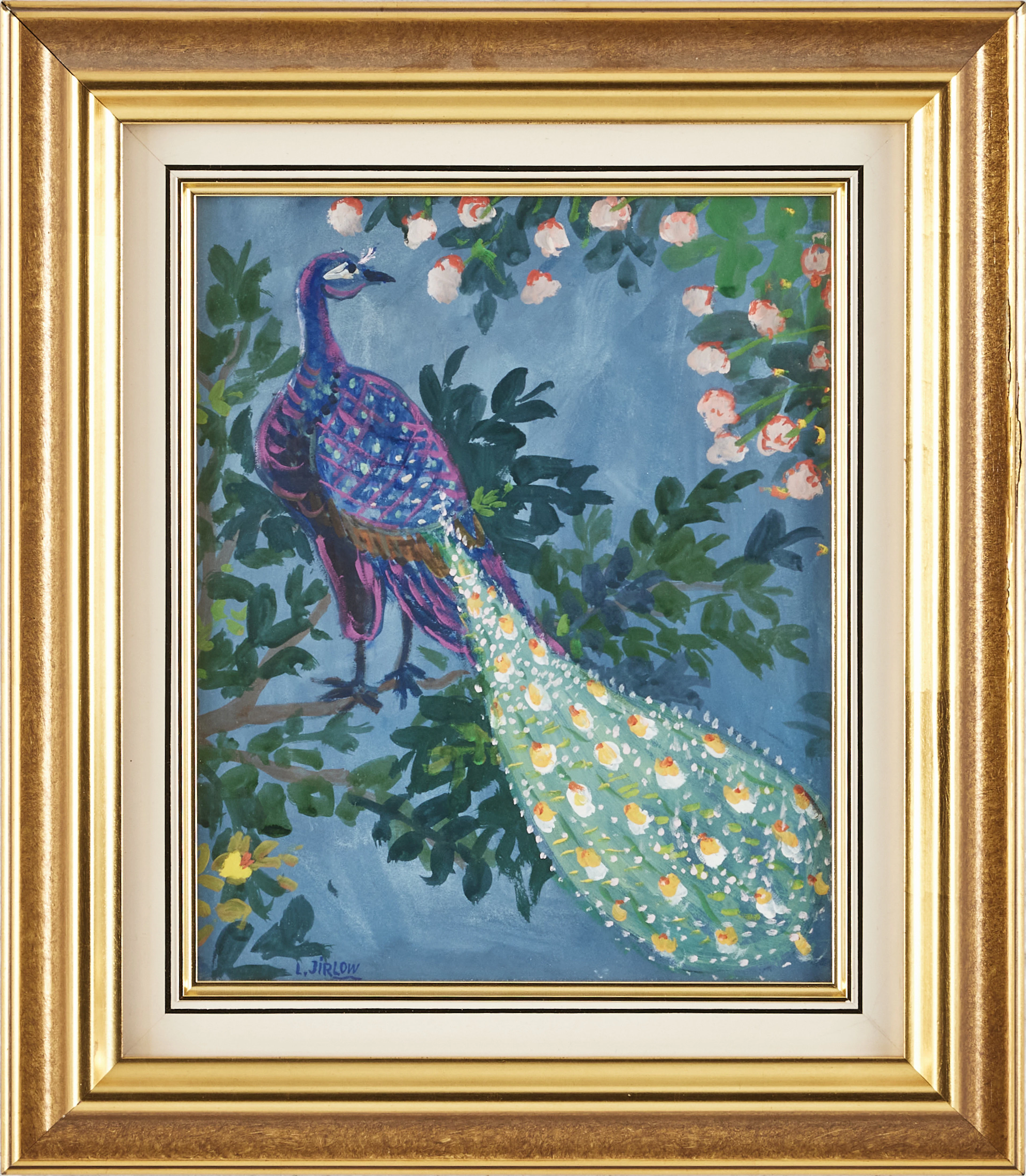 LENNART JIRLOW. Påfågel, gouache, signerad.