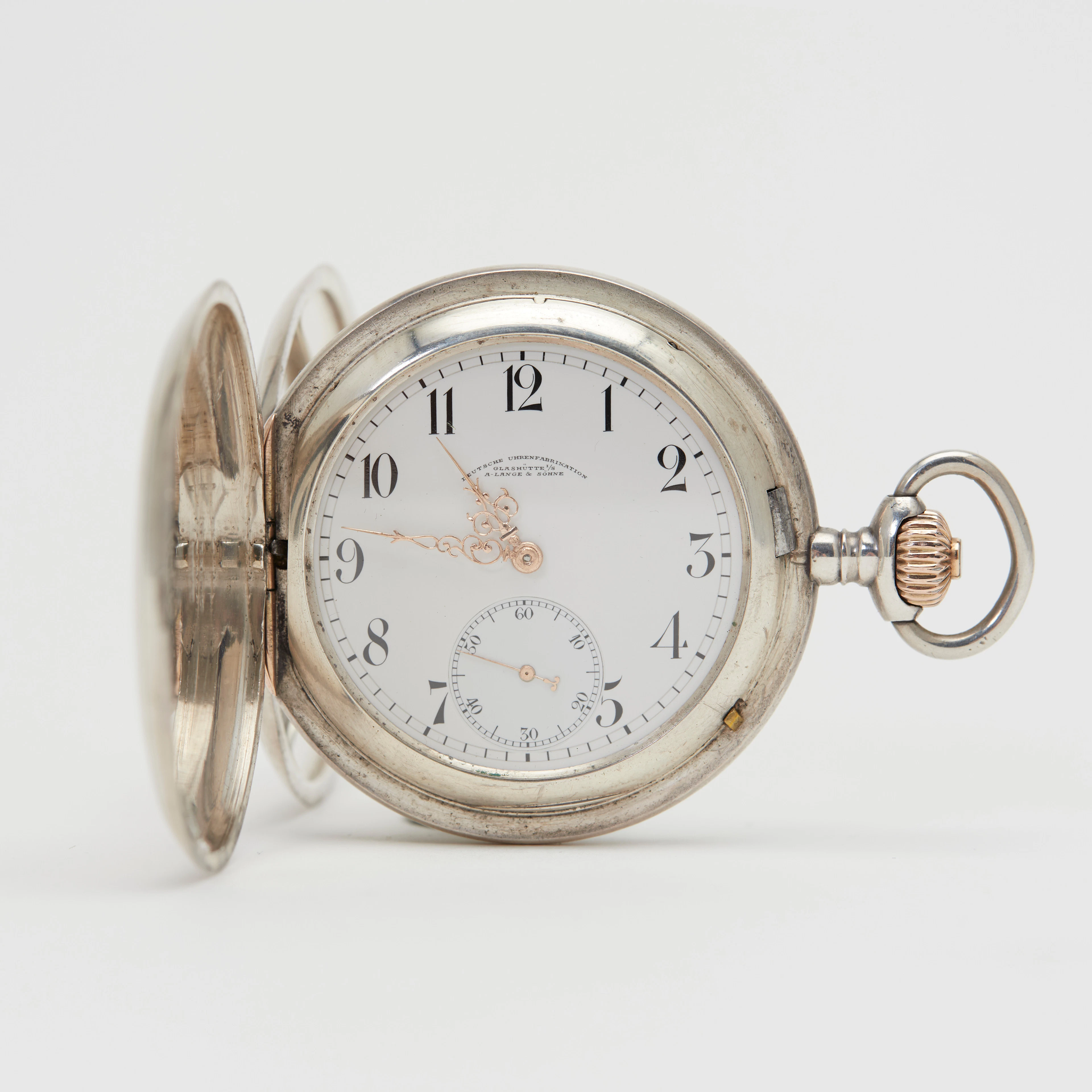 A. LANGE & SÖHNE. Savonnette-Taschenuhr mit Etui, 900er Silber, Erste