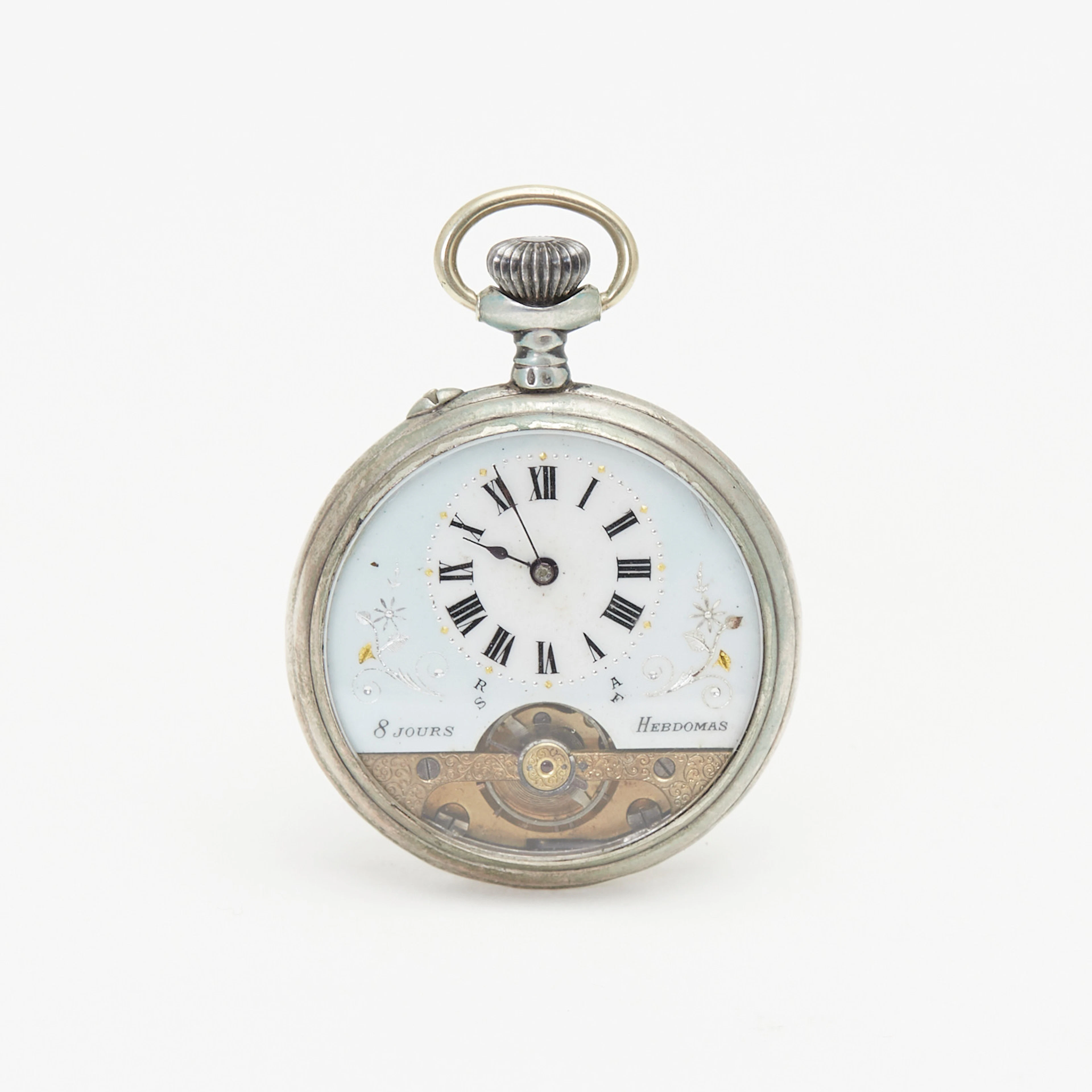 HEBDOMAS. Taschenuhr, Open-Heart, 8 Tage Gangreserve, 800er Silber