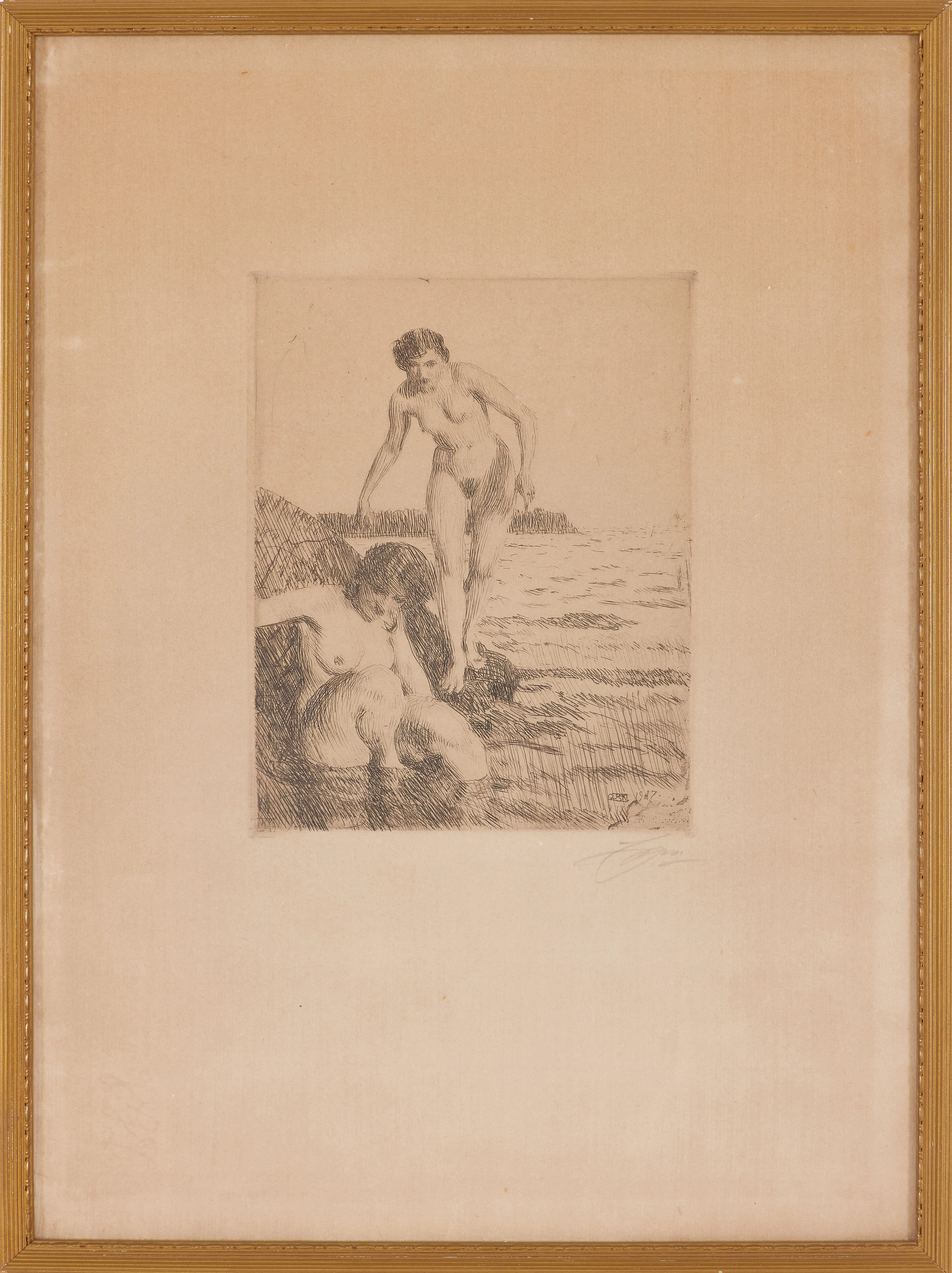 ANDERS ZORN. "På Hemsö", etsning, signerad och daterad 1917 i trycket