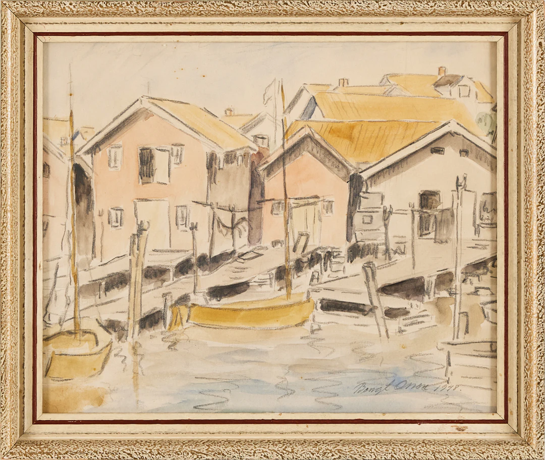 BENGT OLSON. "Mollösund", blandteknik, signerad, daterad 1948.